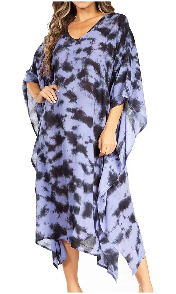 Sakkas Clementine Women's Tie Dye Caftan Dress/Cover Up Beach Kaftan Boho Summer