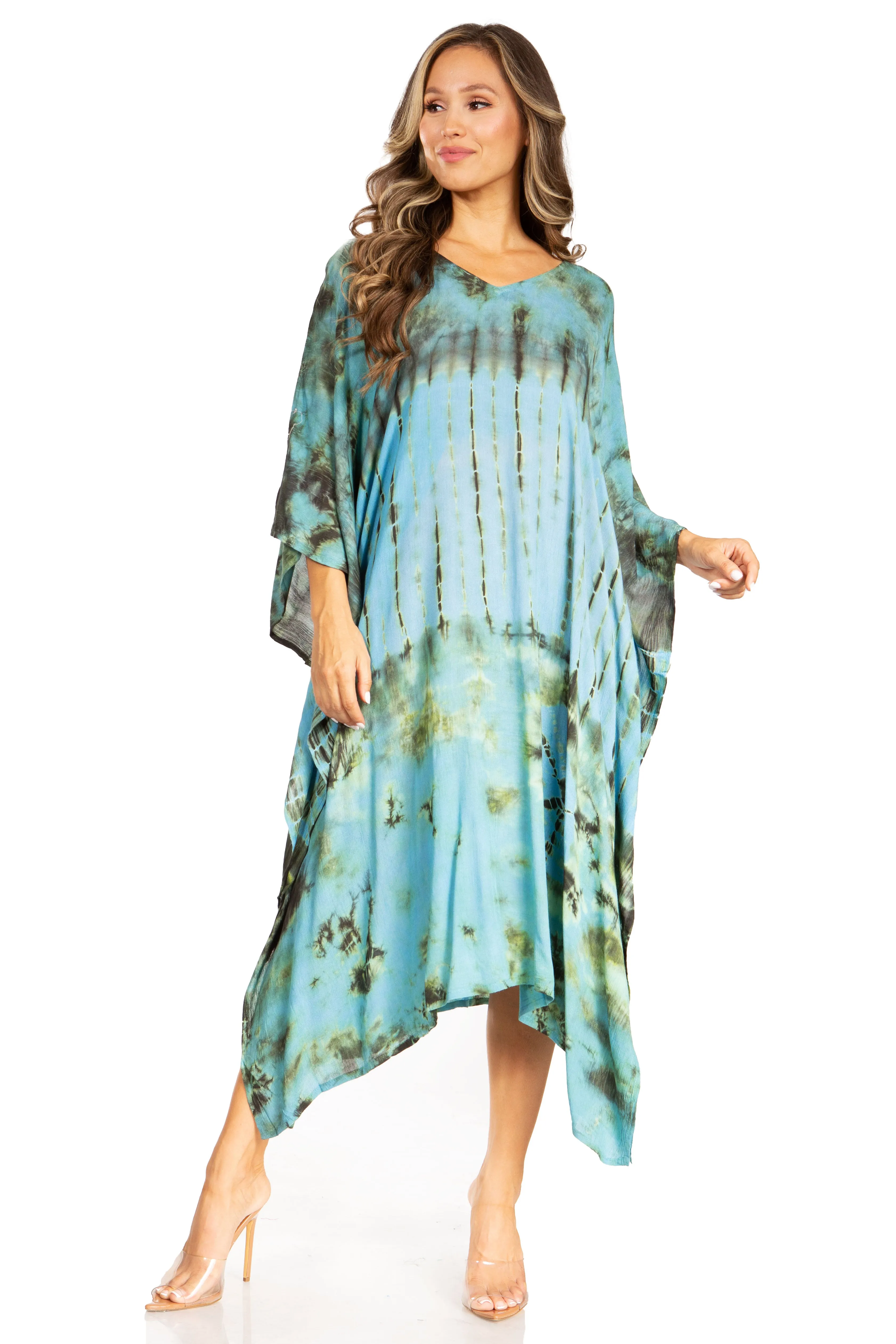 Sakkas Clementine Women's Tie Dye Caftan Dress/Cover Up Beach Kaftan Boho Summer