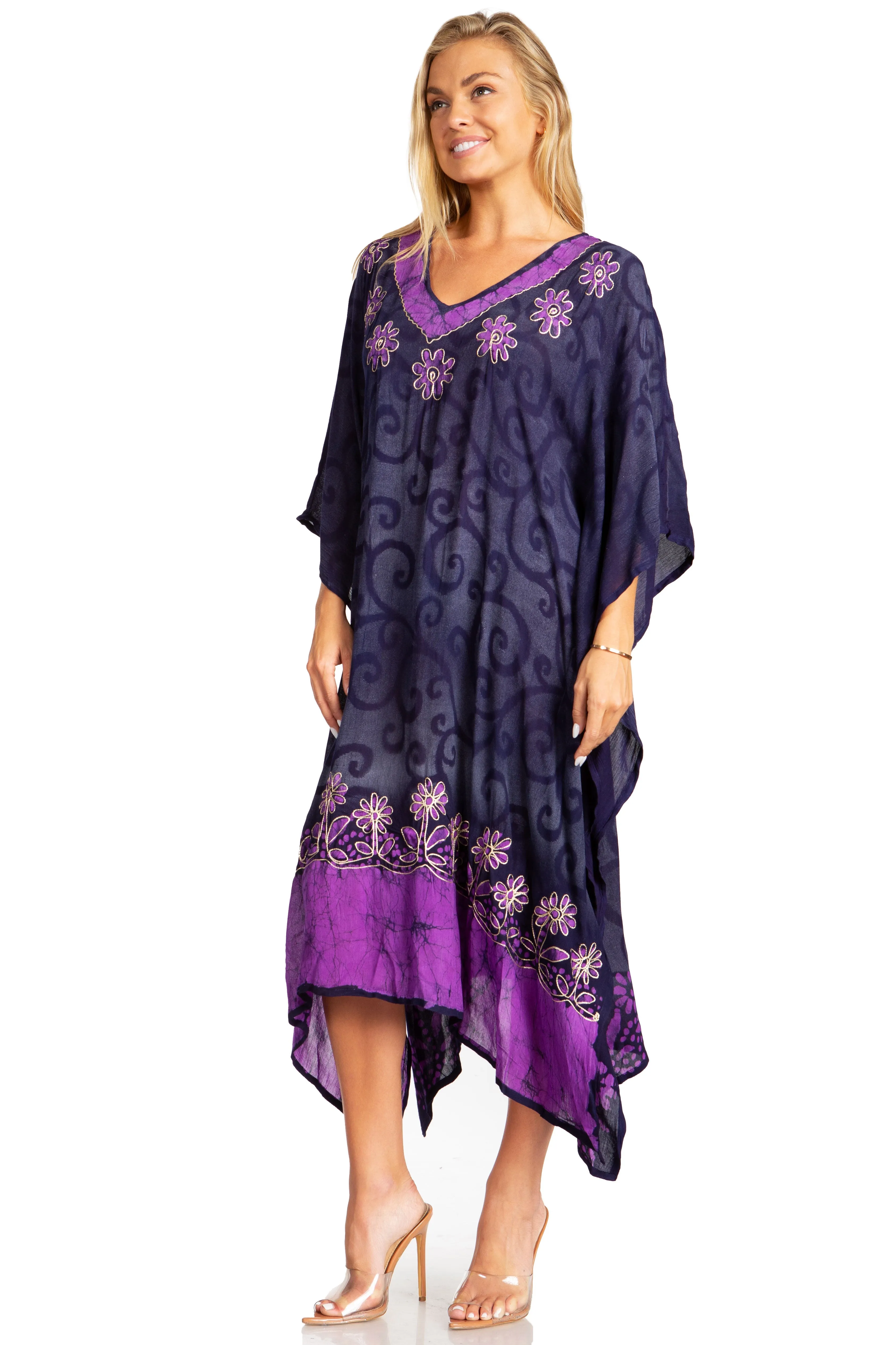 Sakkas Clementine Women's Tie Dye Caftan Dress/Cover Up Beach Kaftan Boho Summer