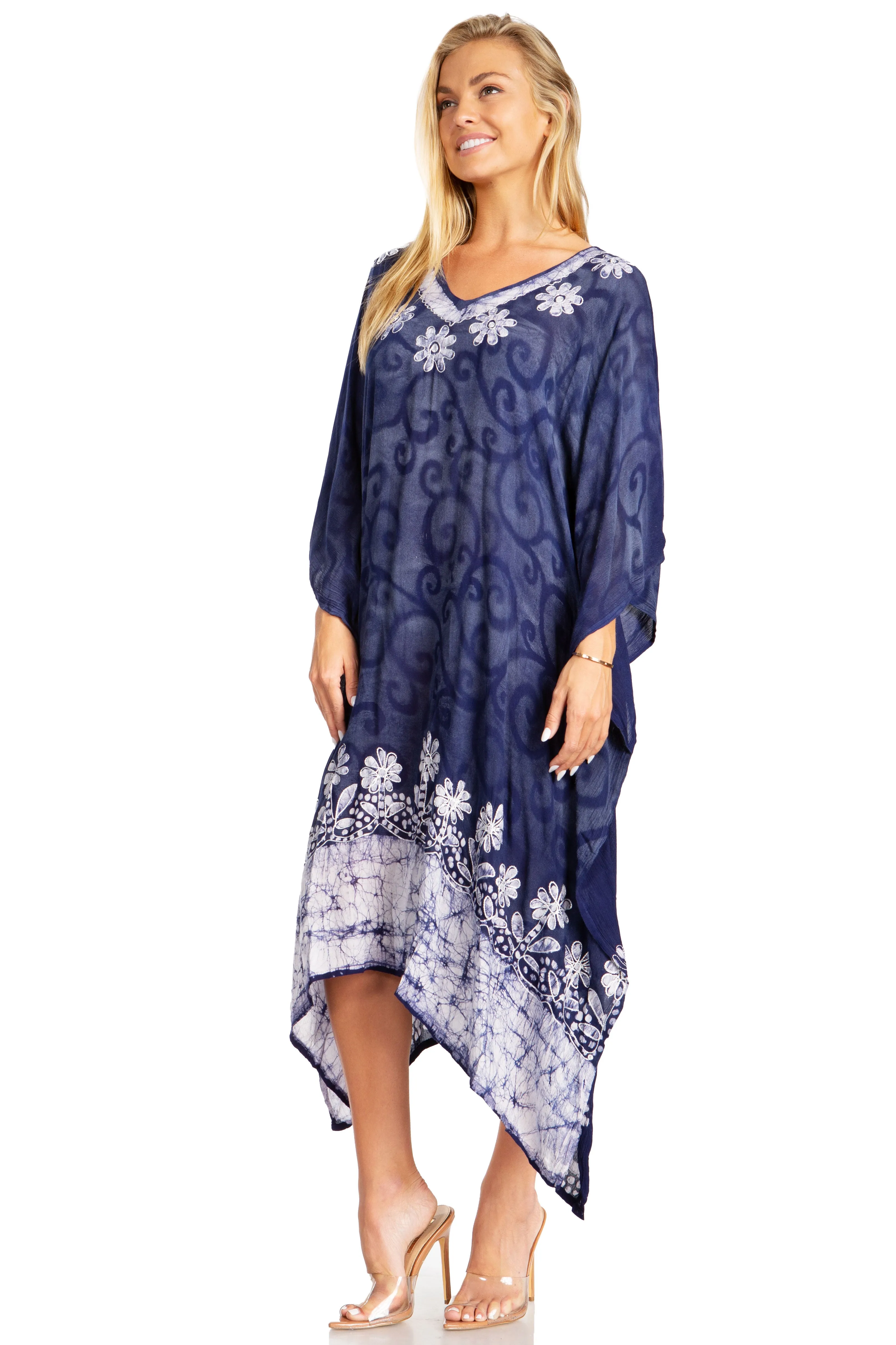 Sakkas Clementine Women's Tie Dye Caftan Dress/Cover Up Beach Kaftan Boho Summer