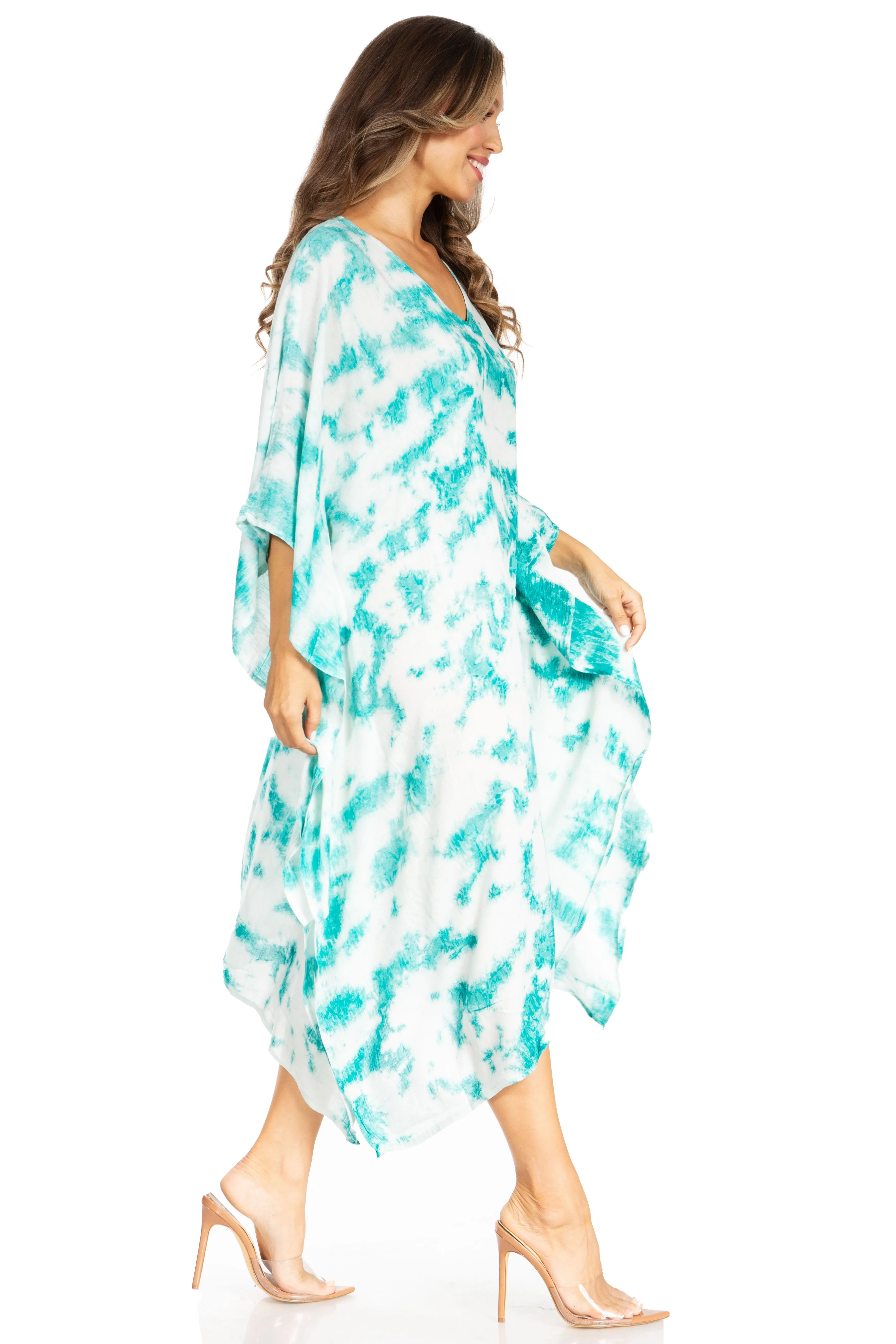 Sakkas Clementine Women's Tie Dye Caftan Dress/Cover Up Beach Kaftan Boho Summer