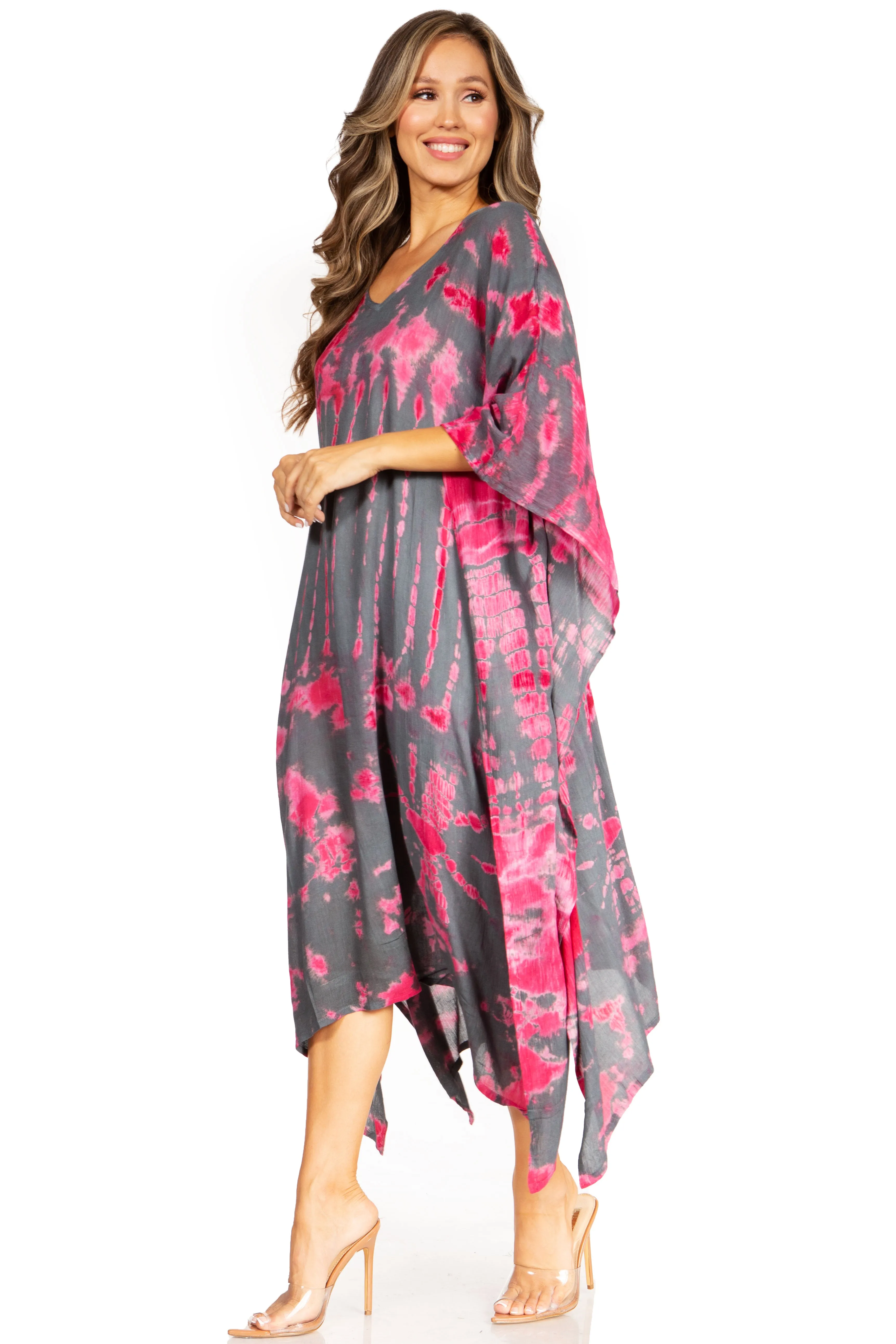 Sakkas Clementine Women's Tie Dye Caftan Dress/Cover Up Beach Kaftan Boho Summer