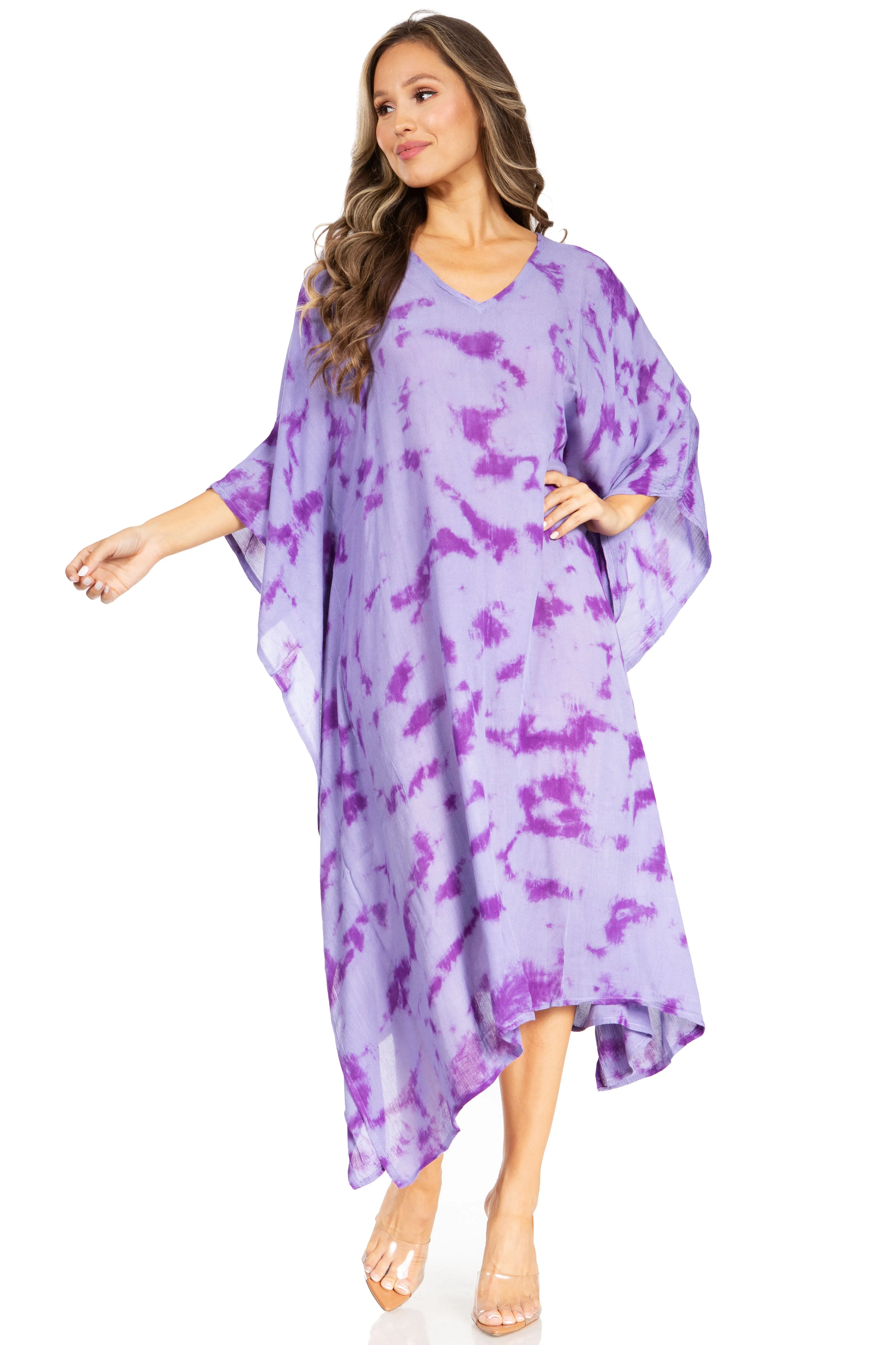 Sakkas Clementine Women's Tie Dye Caftan Dress/Cover Up Beach Kaftan Boho Summer