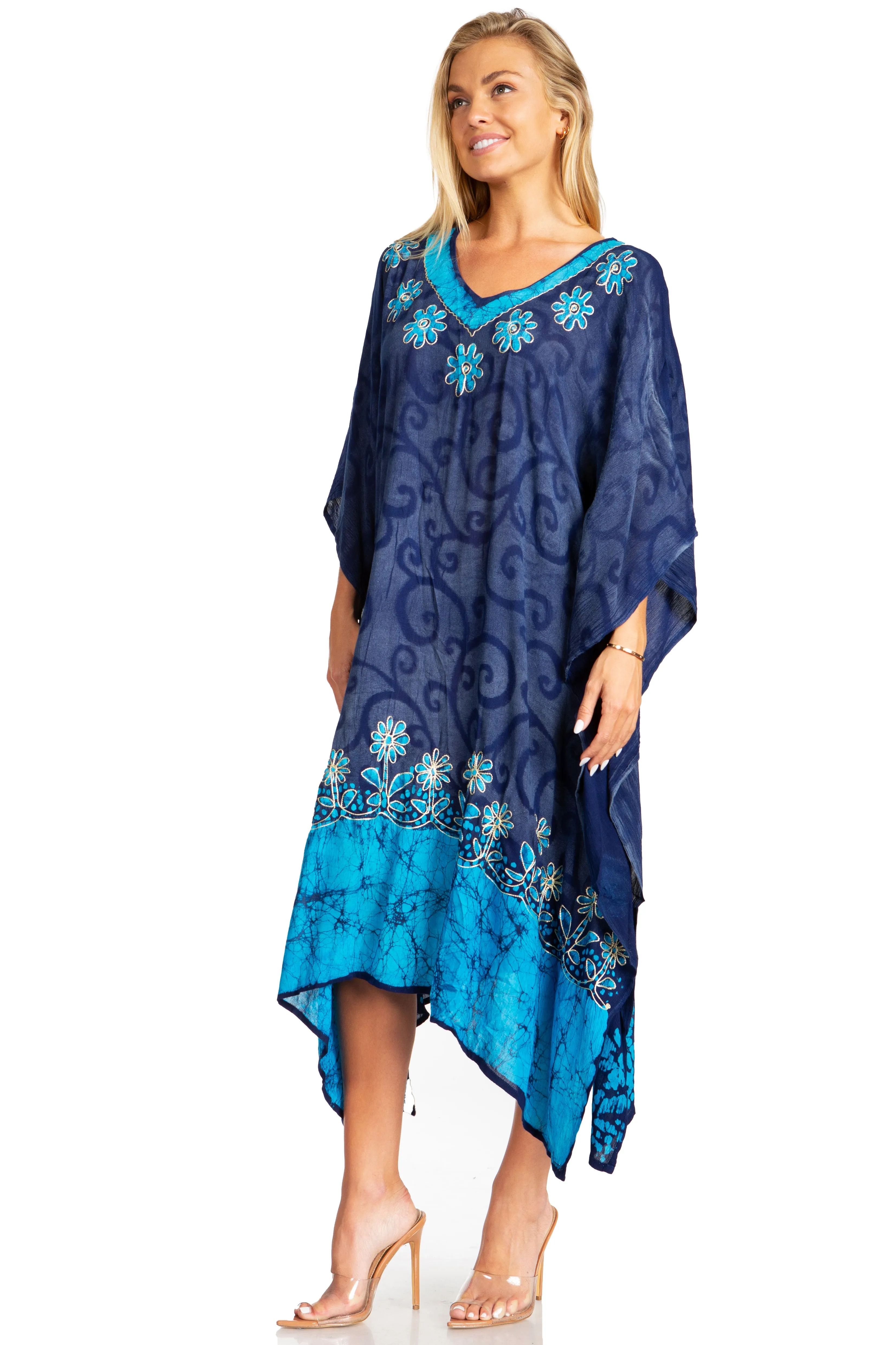 Sakkas Clementine Women's Tie Dye Caftan Dress/Cover Up Beach Kaftan Boho Summer