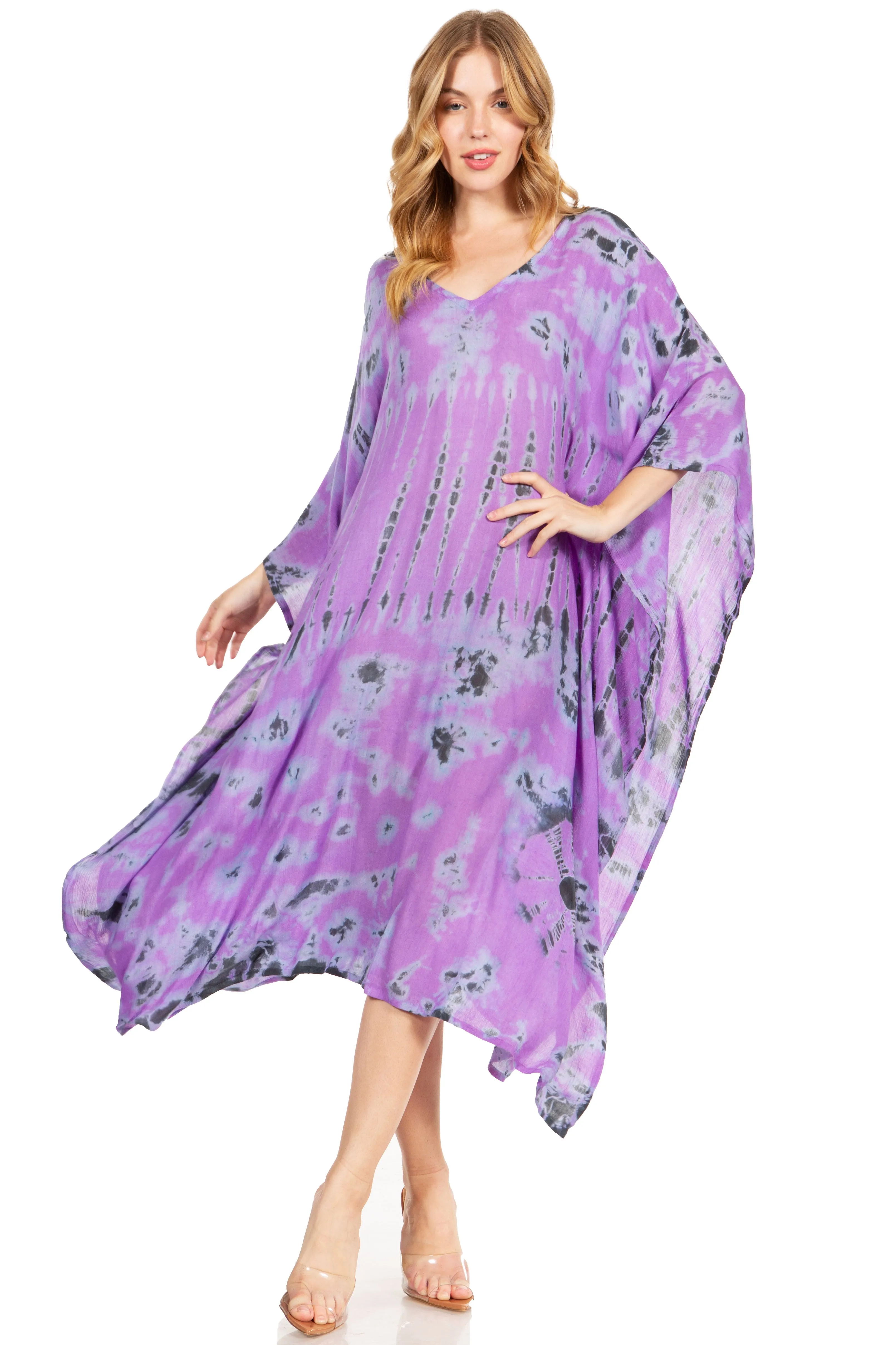 Sakkas Clementine Women's Tie Dye Caftan Dress/Cover Up Beach Kaftan Boho Summer