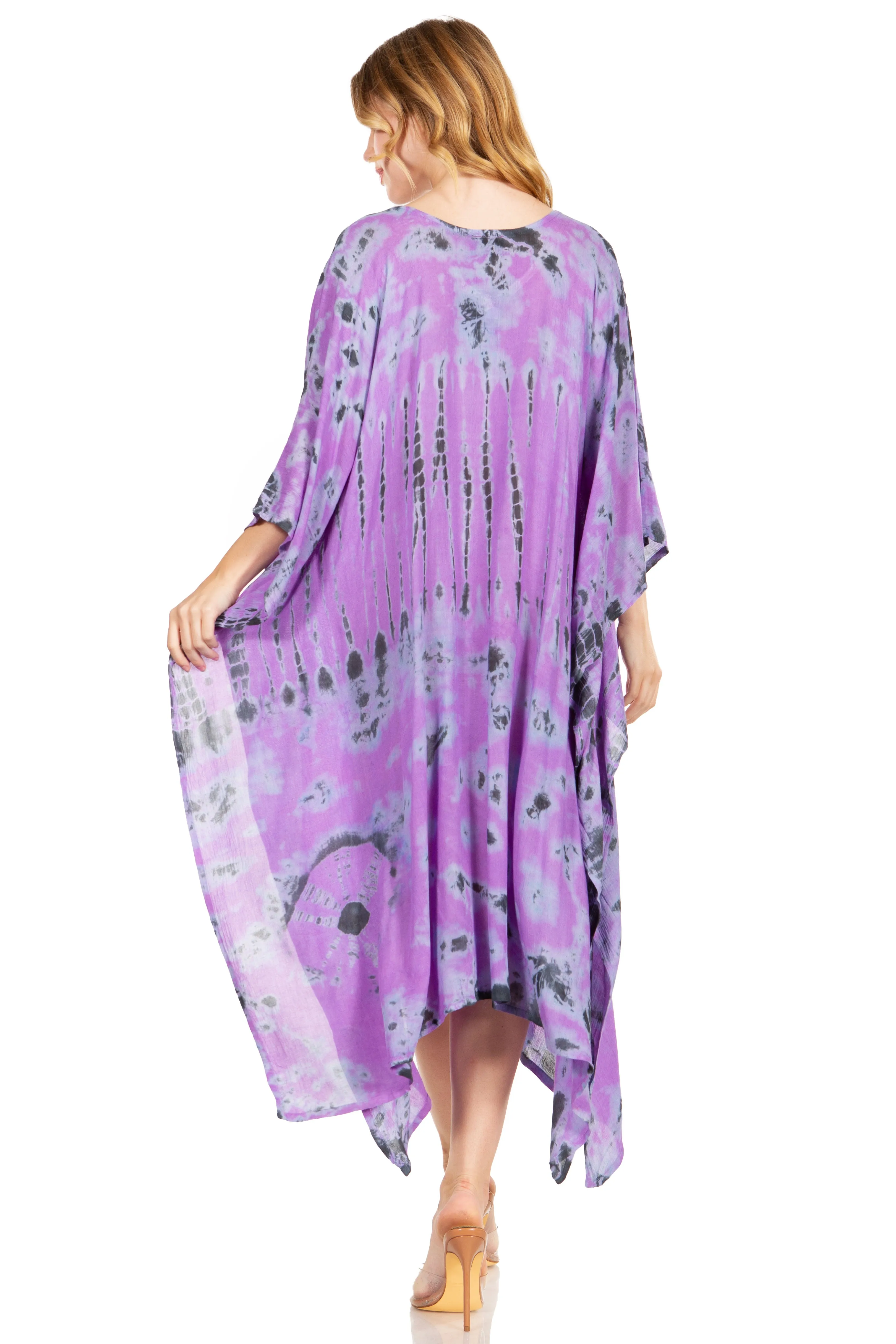 Sakkas Clementine Women's Tie Dye Caftan Dress/Cover Up Beach Kaftan Boho Summer