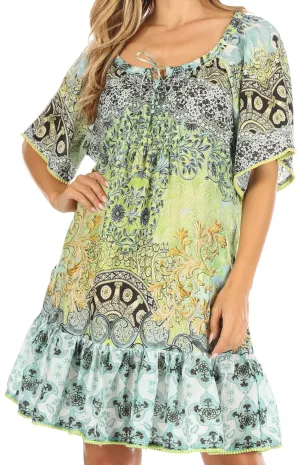 Sakkas Eliza Women's Cocktail Short Sleeve Floral Print Boho Dress Summer Casual