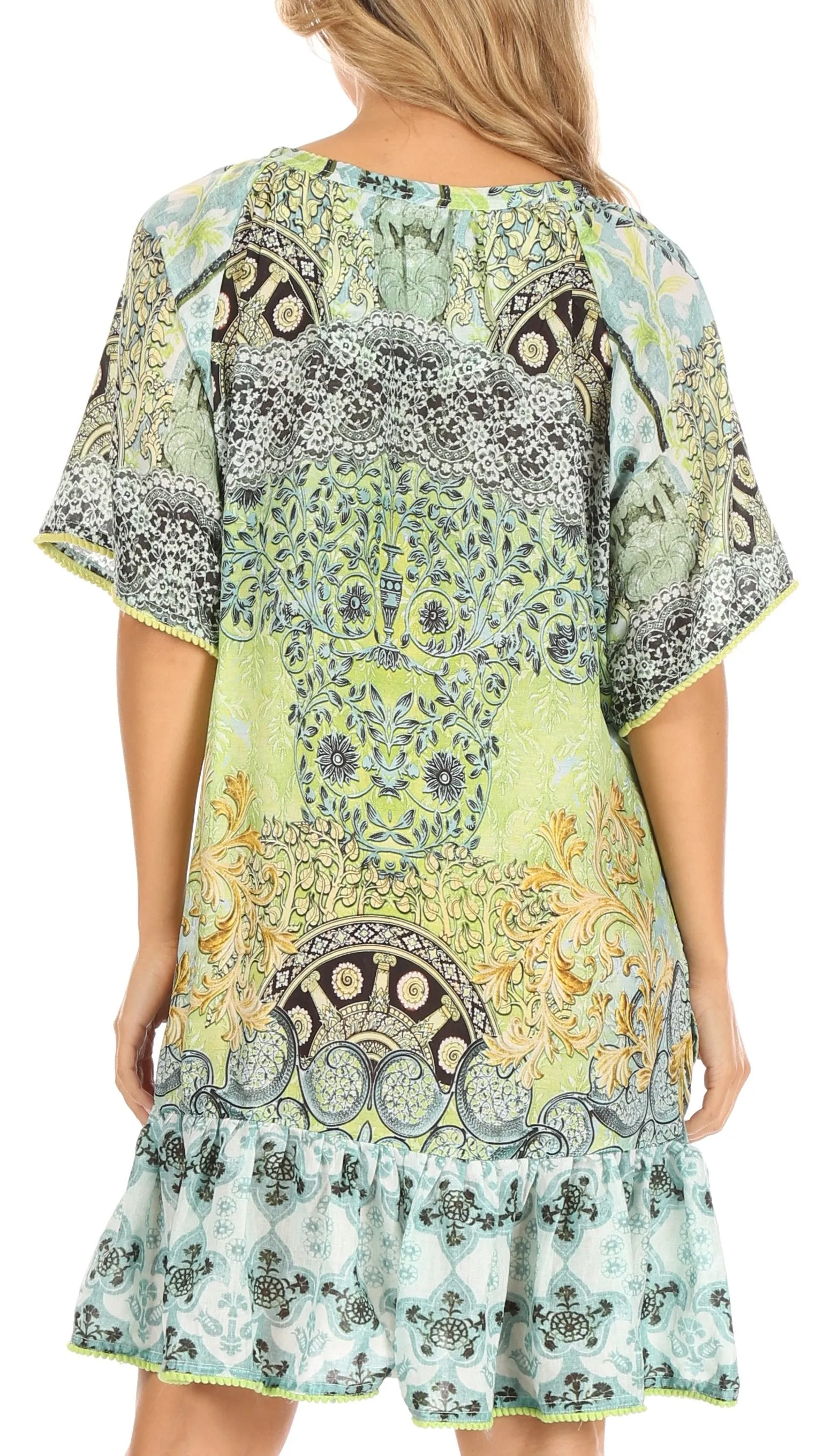 Sakkas Eliza Women's Cocktail Short Sleeve Floral Print Boho Dress Summer Casual