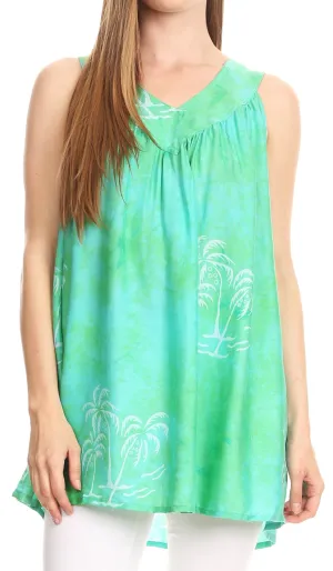 Sakkas Emilia Tie-dye Summer V neck Tank Top Sleeveless Relax Fit Casual