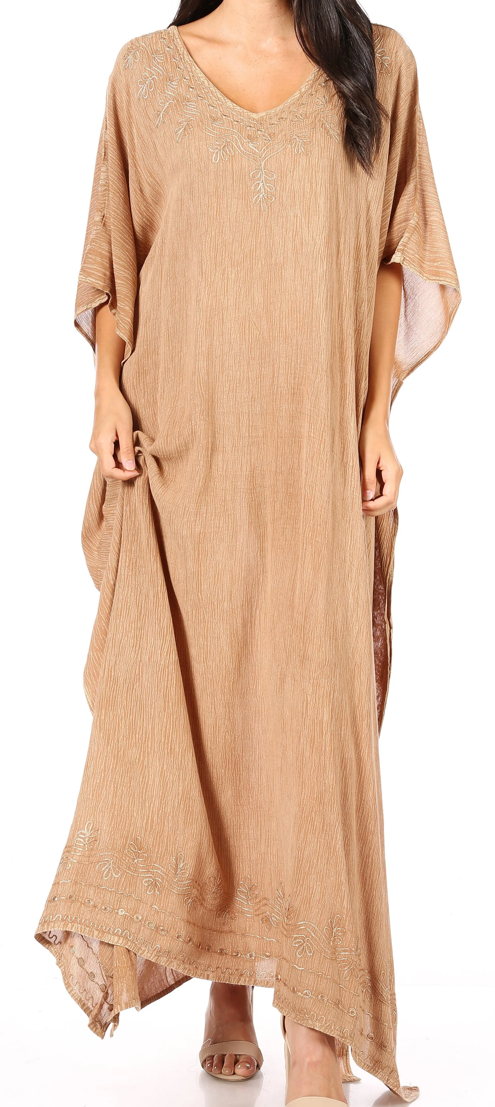 Sakkas Favi Womens Casual Long Maxi Dress Caftan Cover Up Loungewear in Rayon