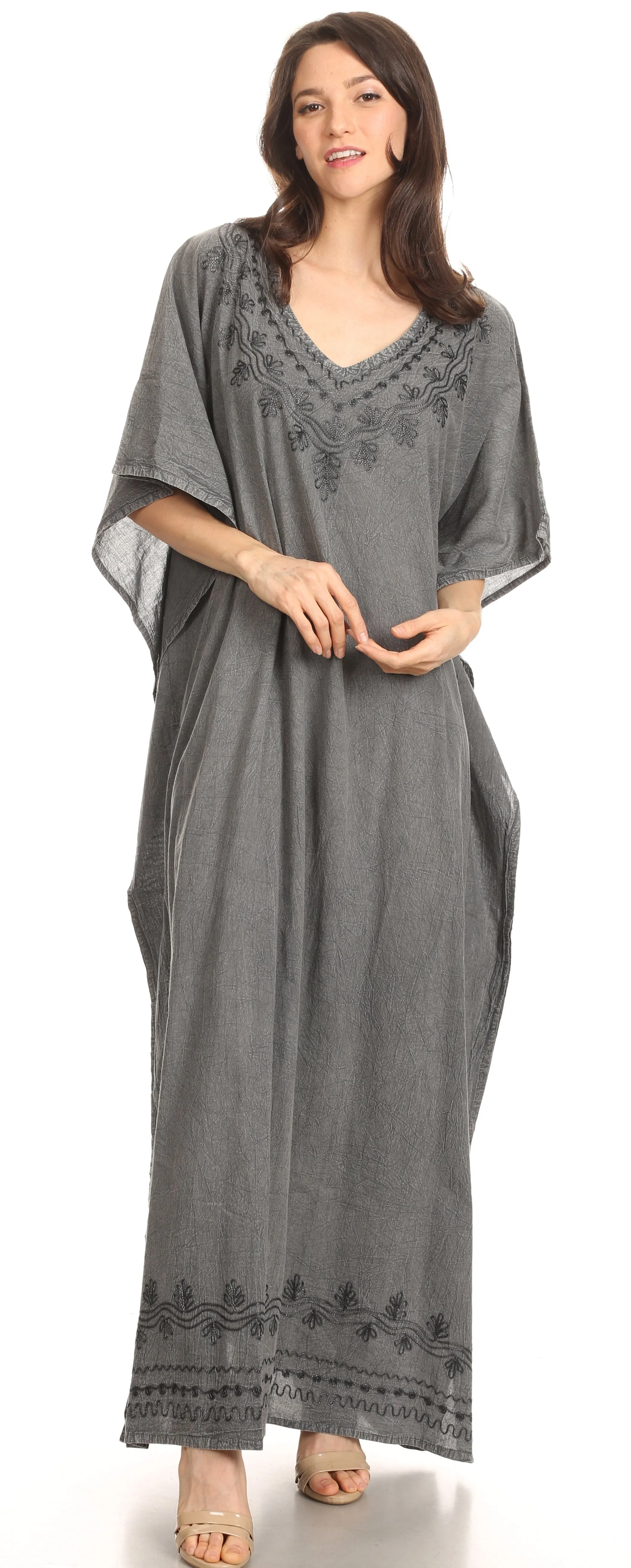 Sakkas Favi Womens Casual Long Maxi Dress Caftan Cover Up Loungewear in Rayon