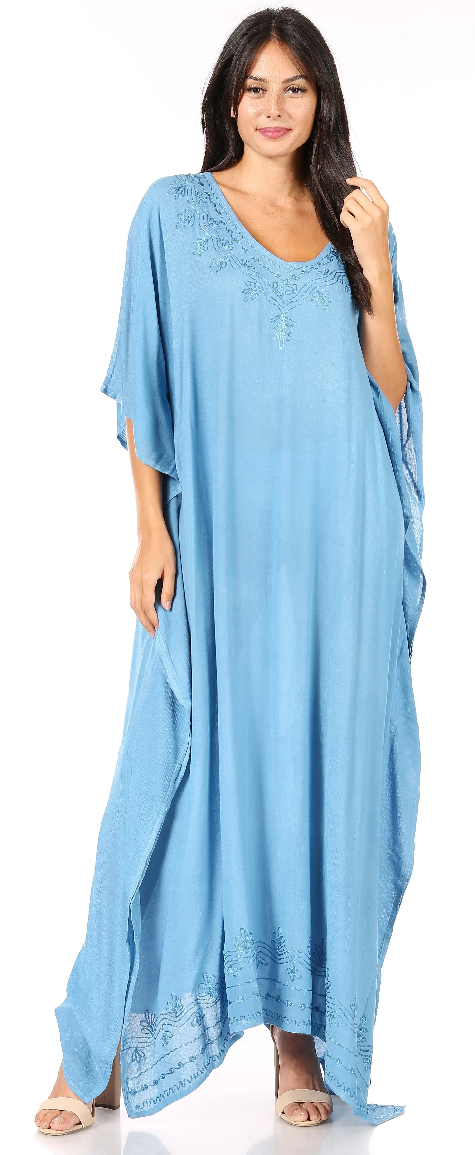 Sakkas Favi Womens Casual Long Maxi Dress Caftan Cover Up Loungewear in Rayon