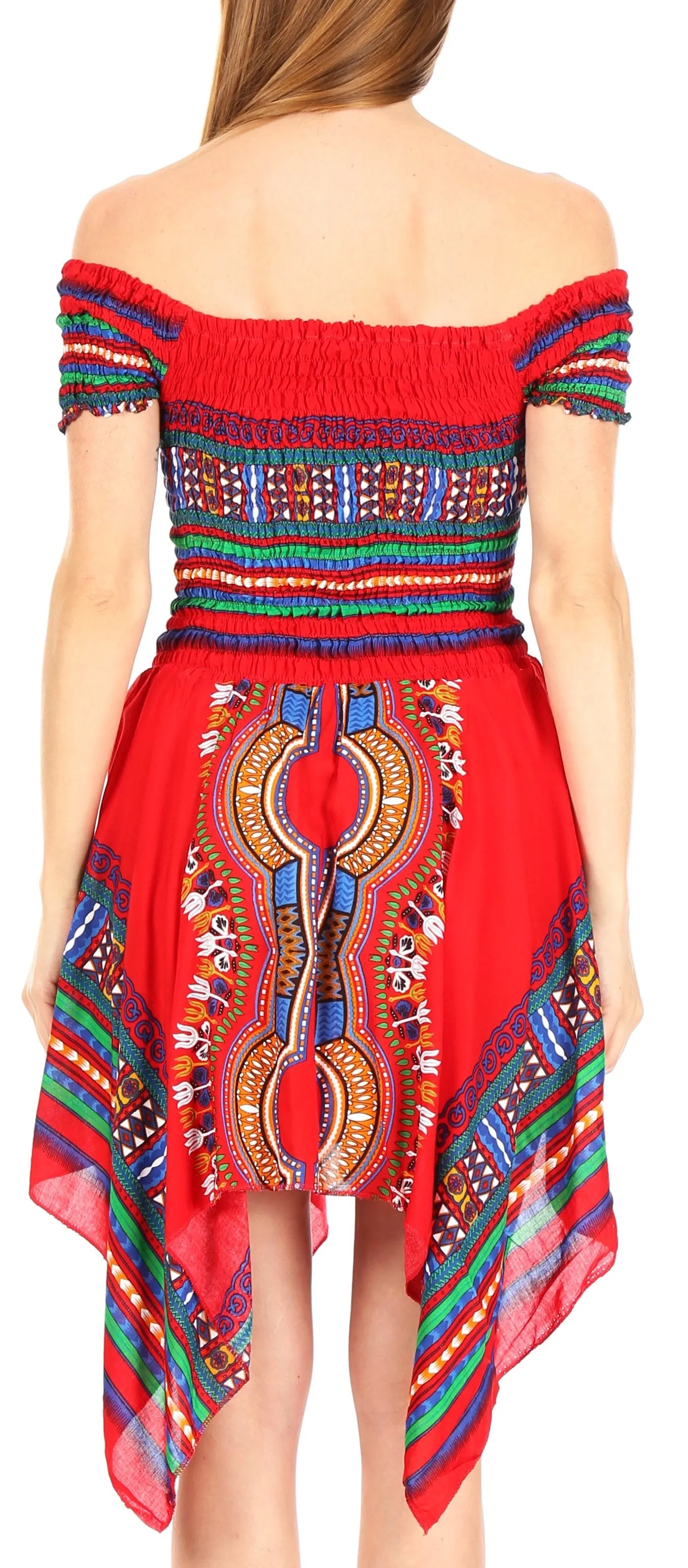 Sakkas Femi Women's Casual Cocktail Off Shoulder Dashiki African Stretchy Dress