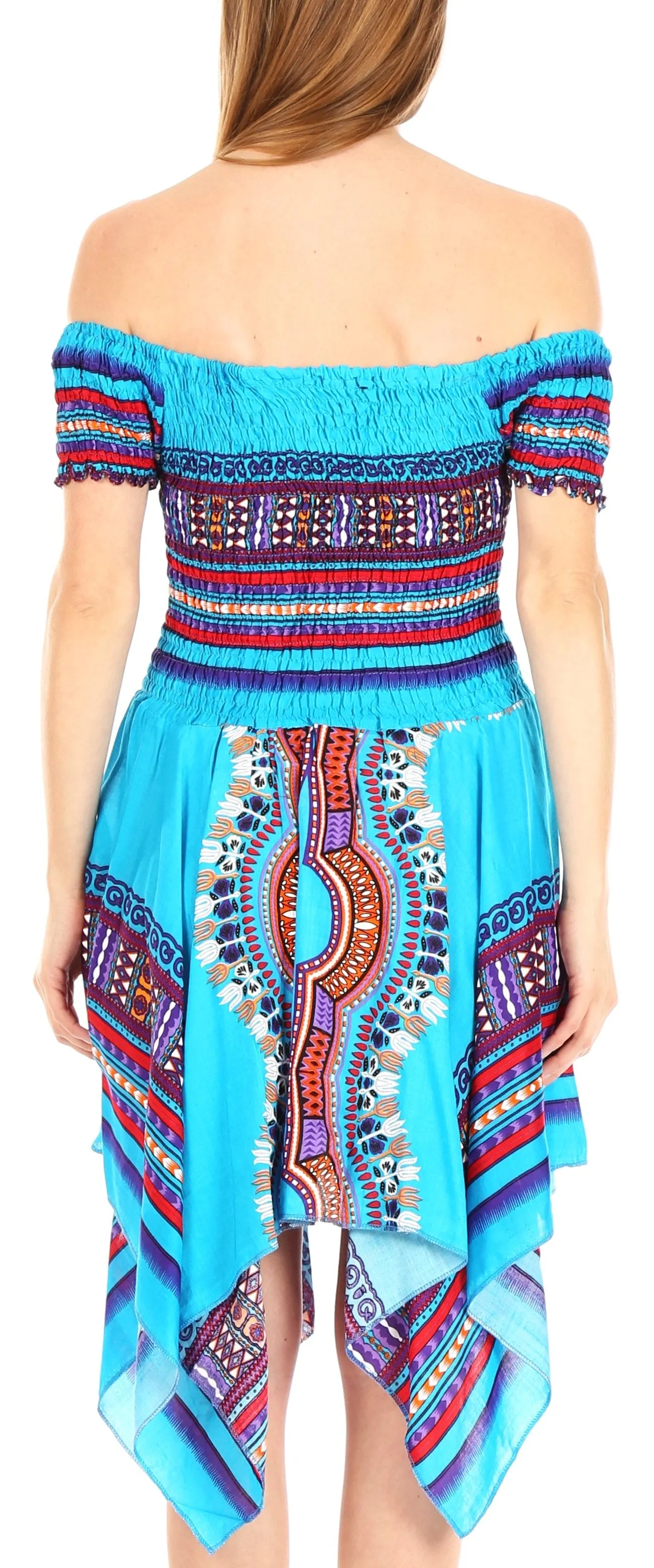 Sakkas Femi Women's Casual Cocktail Off Shoulder Dashiki African Stretchy Dress