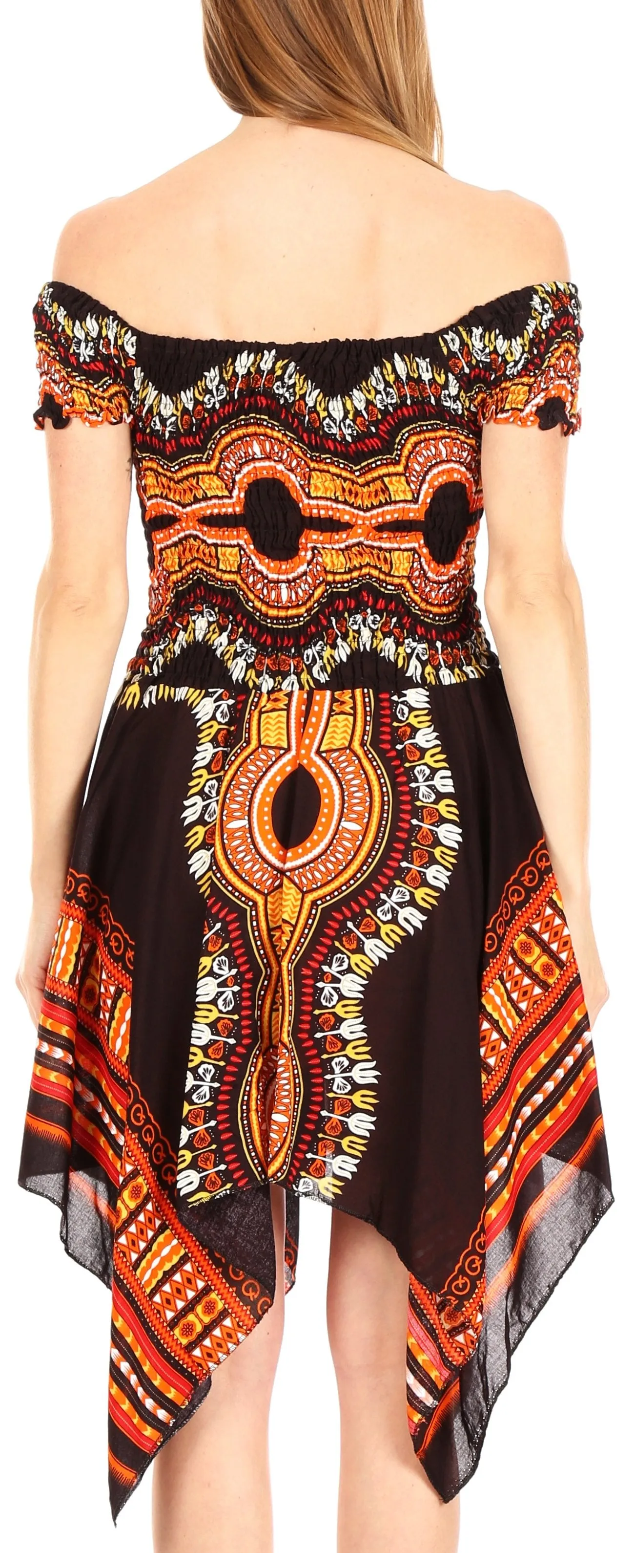 Sakkas Femi Women's Casual Cocktail Off Shoulder Dashiki African Stretchy Dress