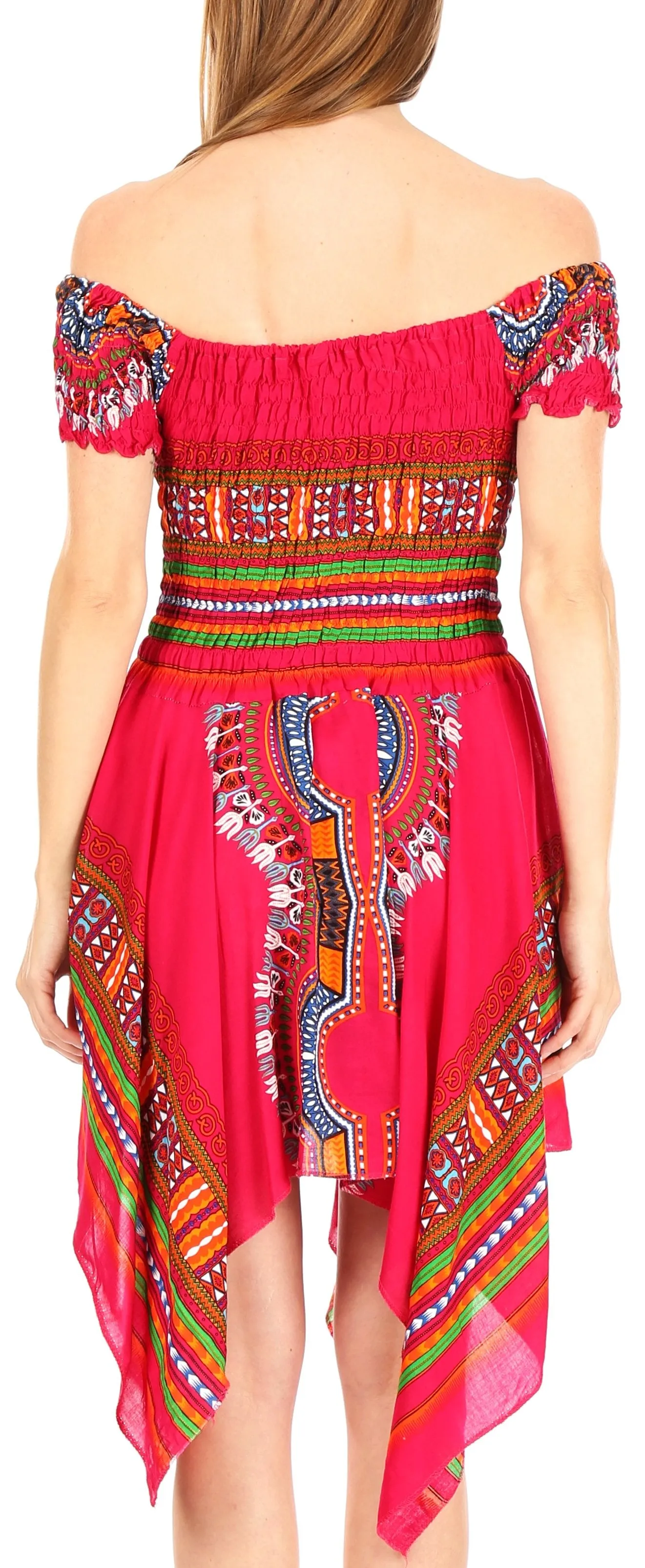 Sakkas Femi Women's Casual Cocktail Off Shoulder Dashiki African Stretchy Dress