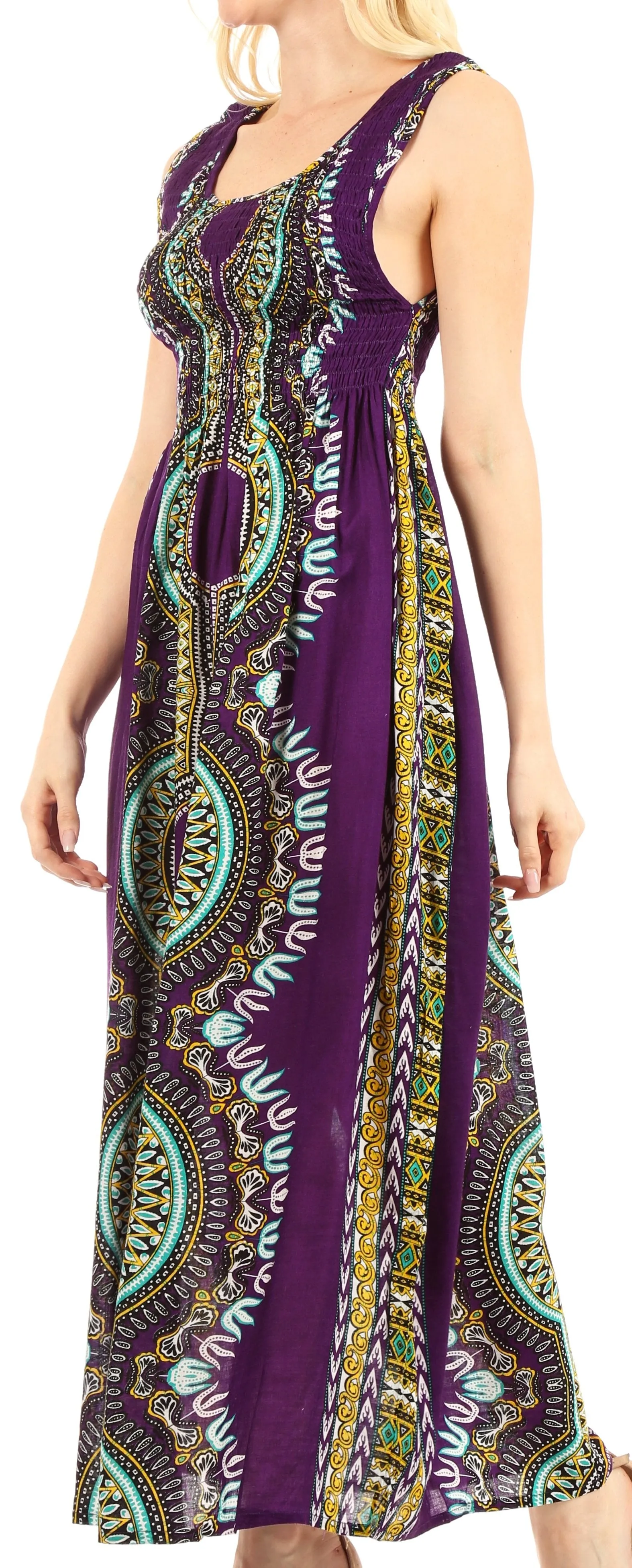 Sakkas Linza Women's Sleeveless Casual Maxi Dashiki African Print Dress Long Nice