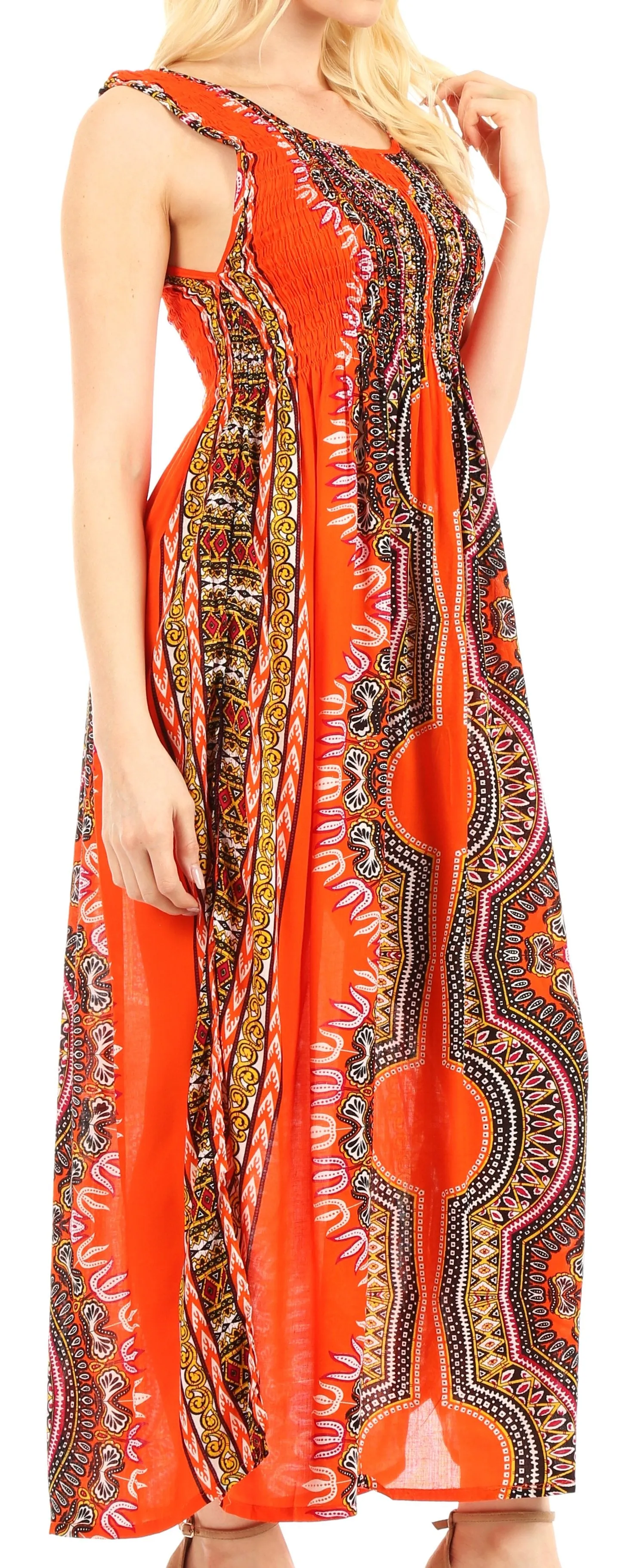 Sakkas Linza Women's Sleeveless Casual Maxi Dashiki African Print Dress Long Nice