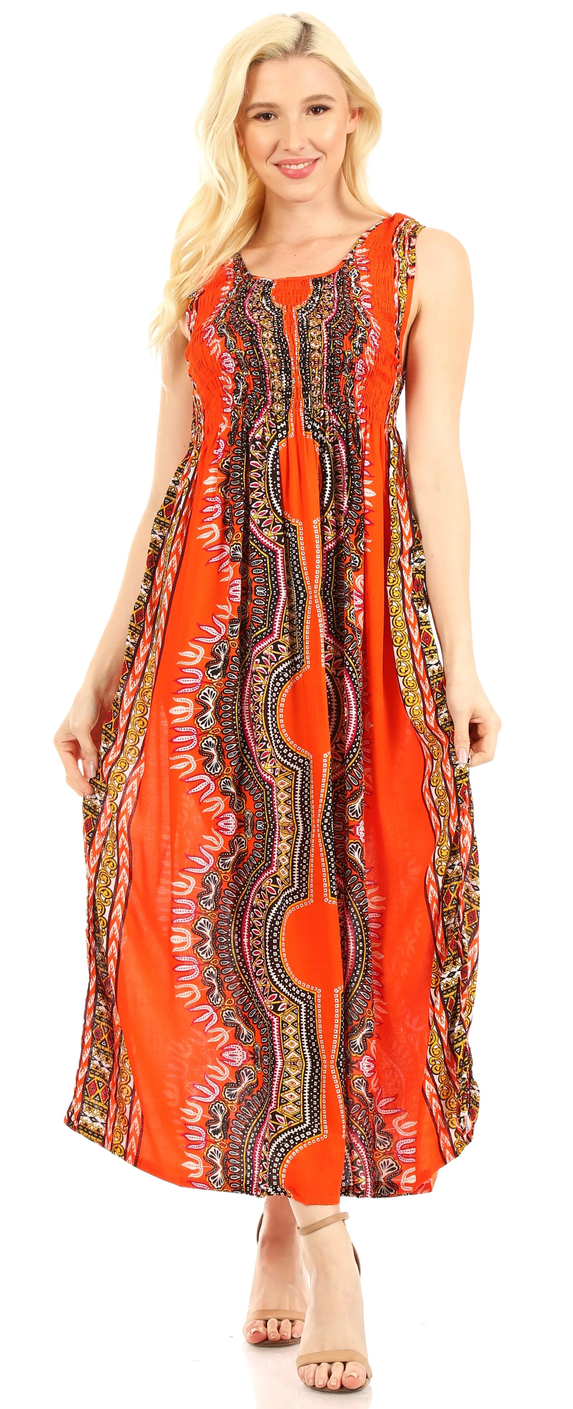 Sakkas Linza Women's Sleeveless Casual Maxi Dashiki African Print Dress Long Nice