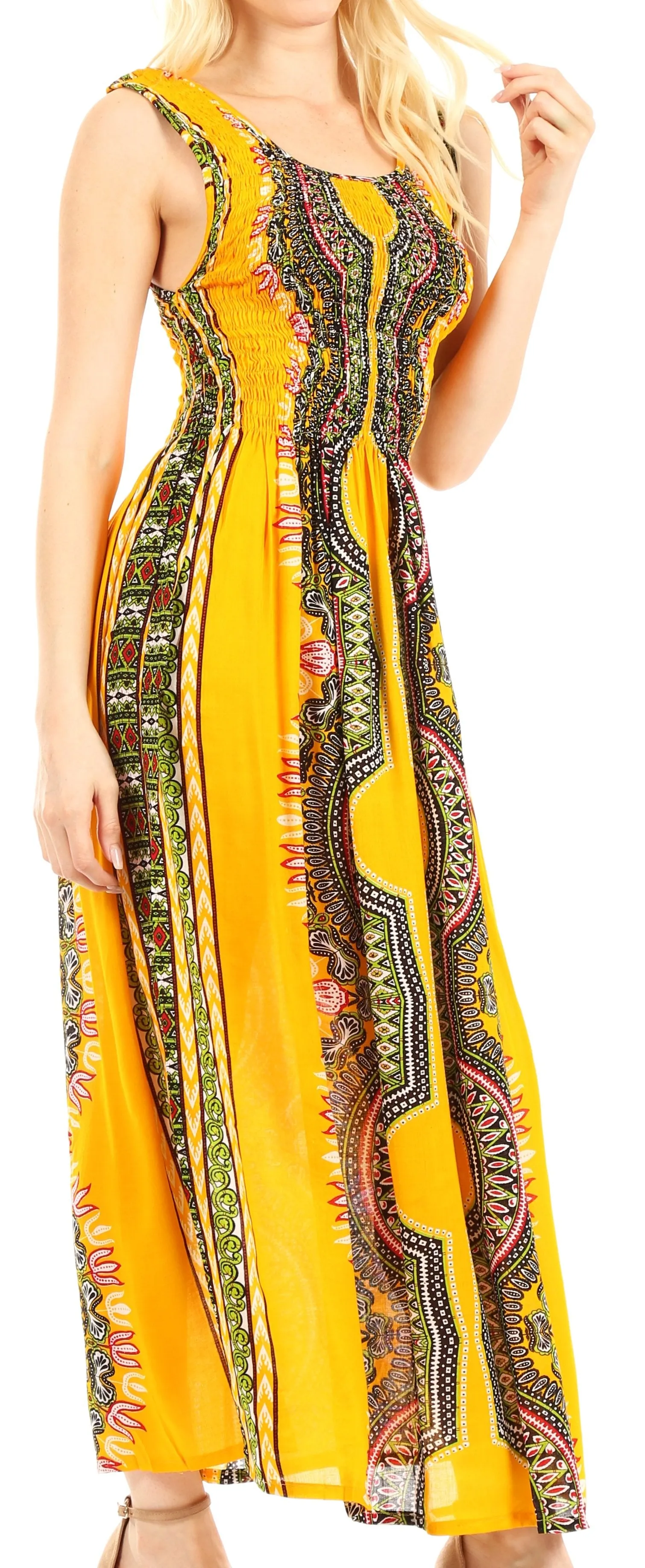 Sakkas Linza Women's Sleeveless Casual Maxi Dashiki African Print Dress Long Nice