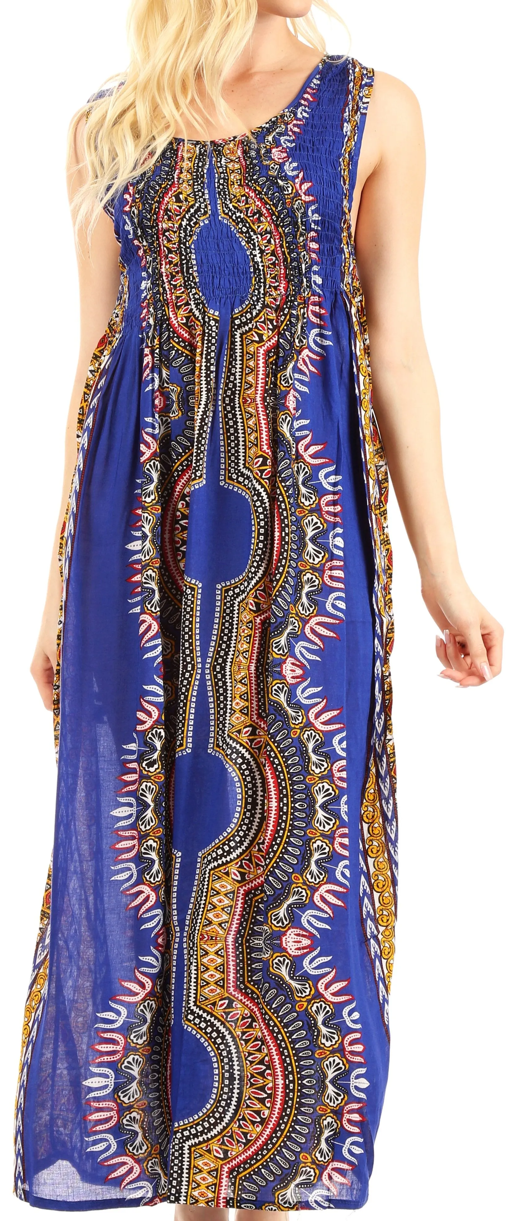 Sakkas Linza Women's Sleeveless Casual Maxi Dashiki African Print Dress Long Nice