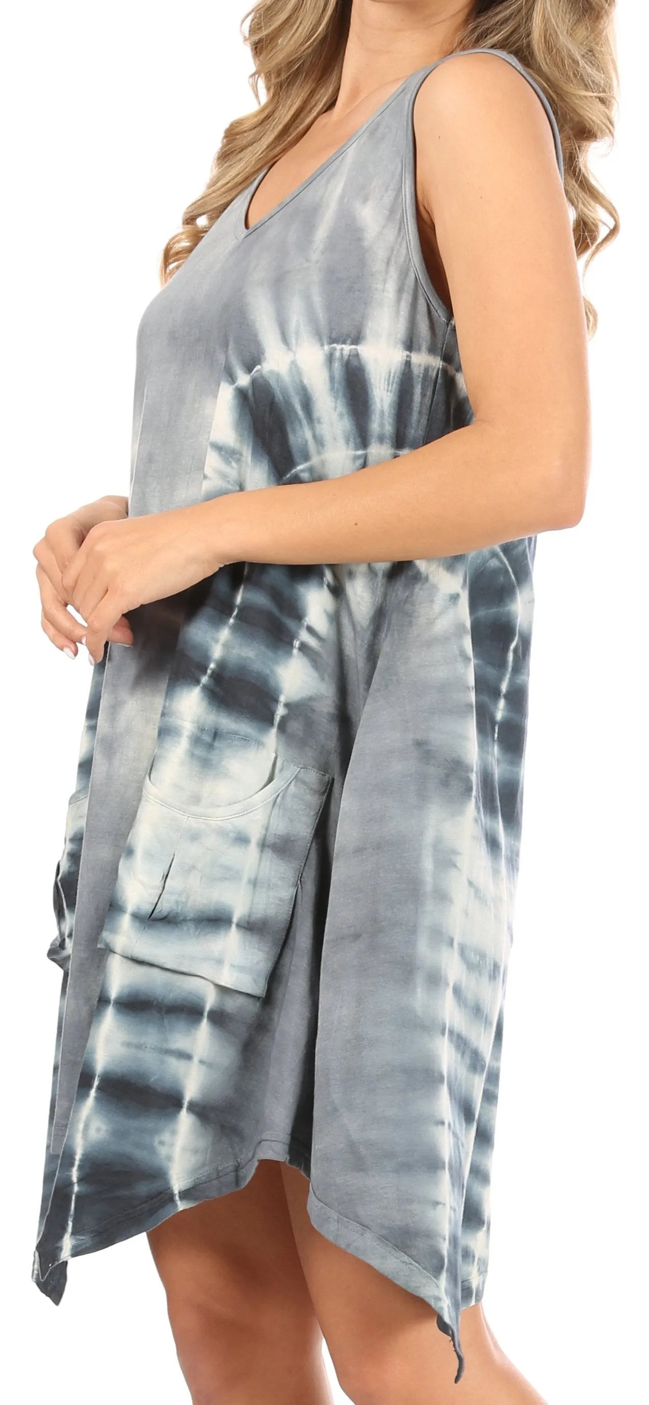 Sakkas Lunna Women's Casual Sleeveless Hi-low V-neck Knit Tie-dye Dress Cover-up