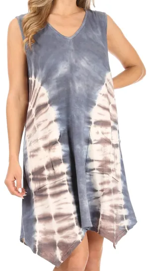 Sakkas Lunna Women's Casual Sleeveless Hi-low V-neck Knit Tie-dye Dress Cover-up