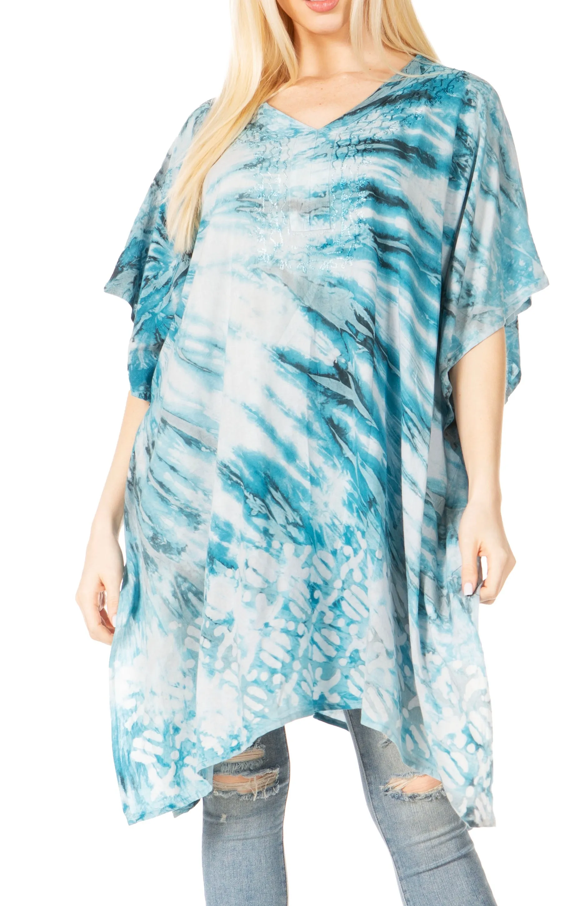 Sakkas Marcy Women's V-neck Caftan Top Tunic Dress - Perfect for Summer Boho Style & Swinging Coverup