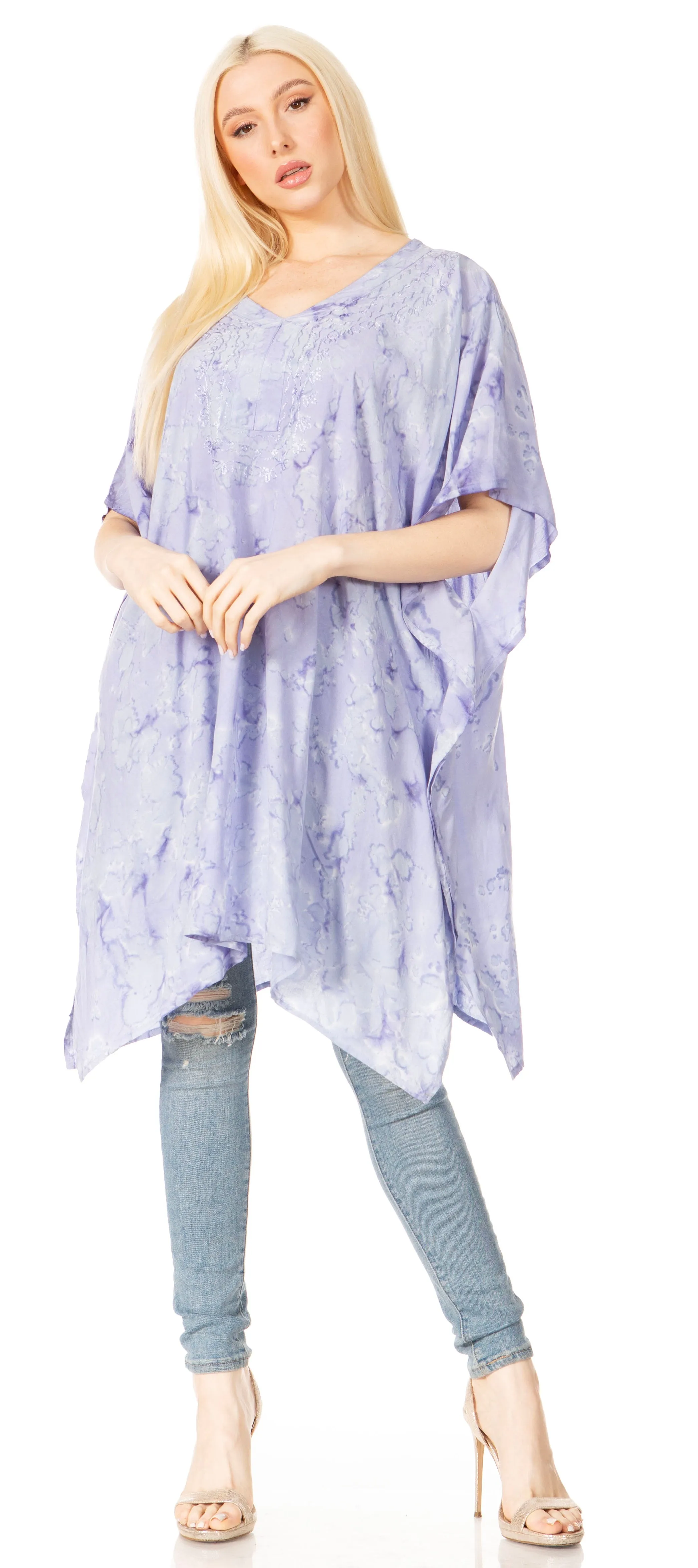 Sakkas Marcy Women's V-neck Caftan Top Tunic Dress - Perfect for Summer Boho Style & Swinging Coverup