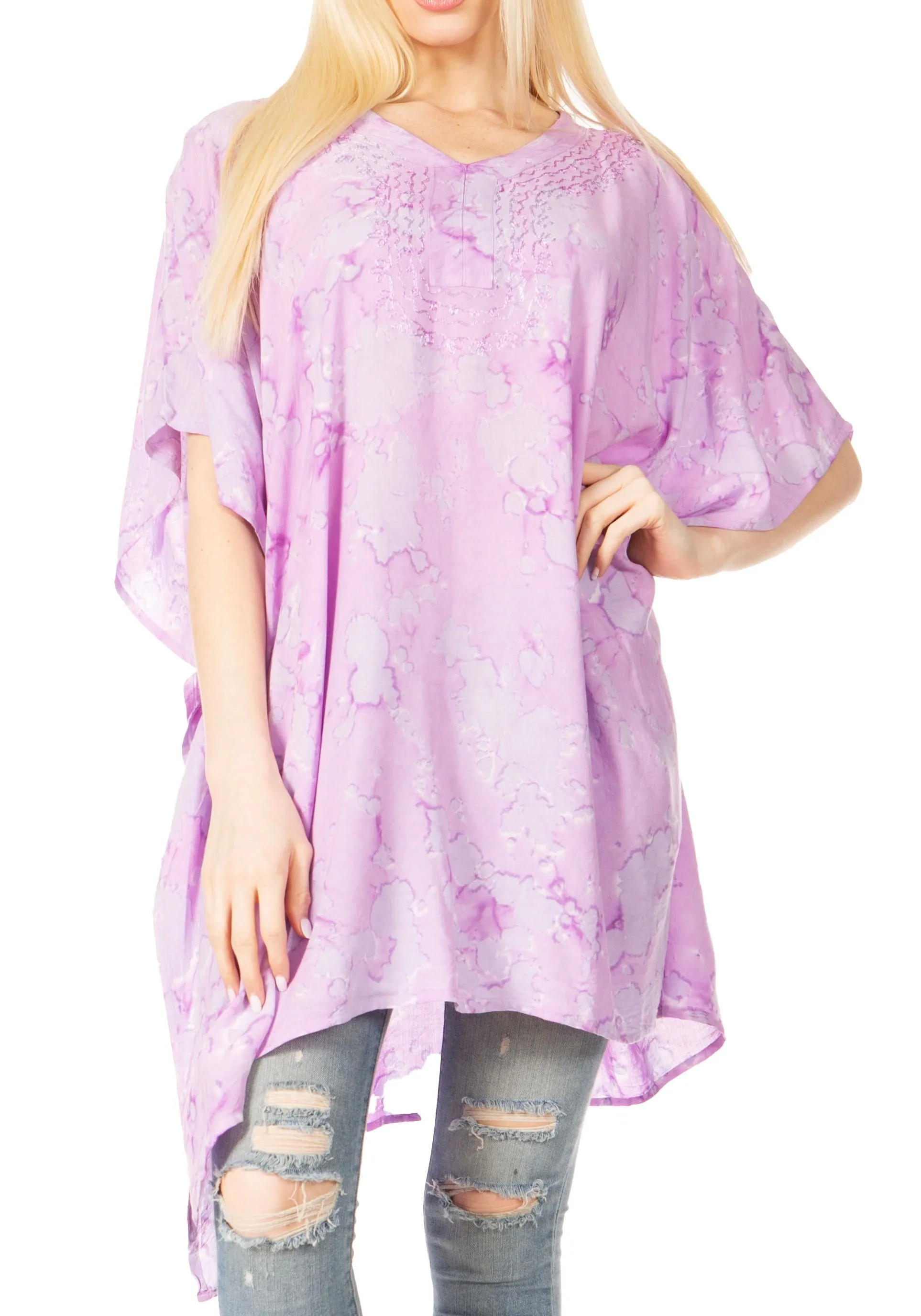 Sakkas Marcy Women's V-neck Caftan Top Tunic Dress - Perfect for Summer Boho Style & Swinging Coverup