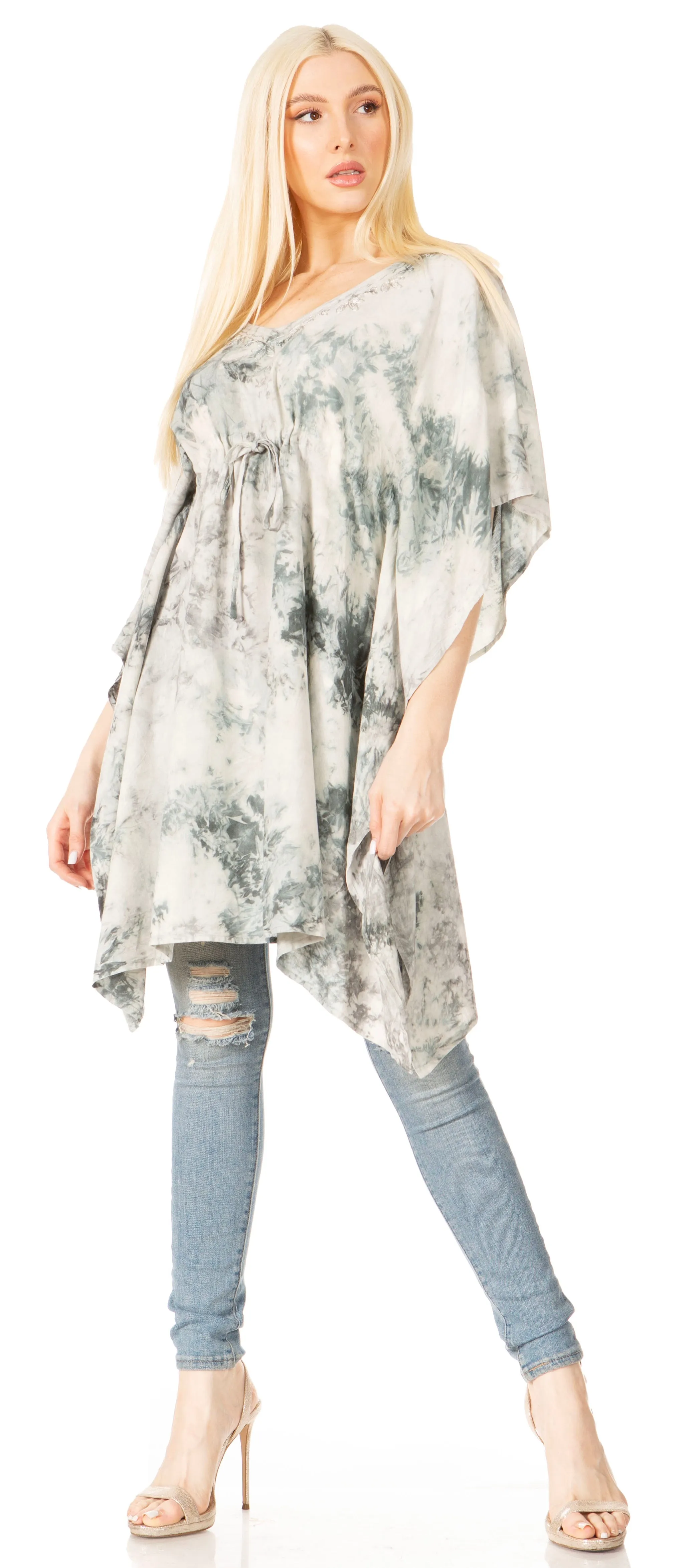 Sakkas Marcy Women's V-neck Caftan Top Tunic Dress - Perfect for Summer Boho Style & Swinging Coverup