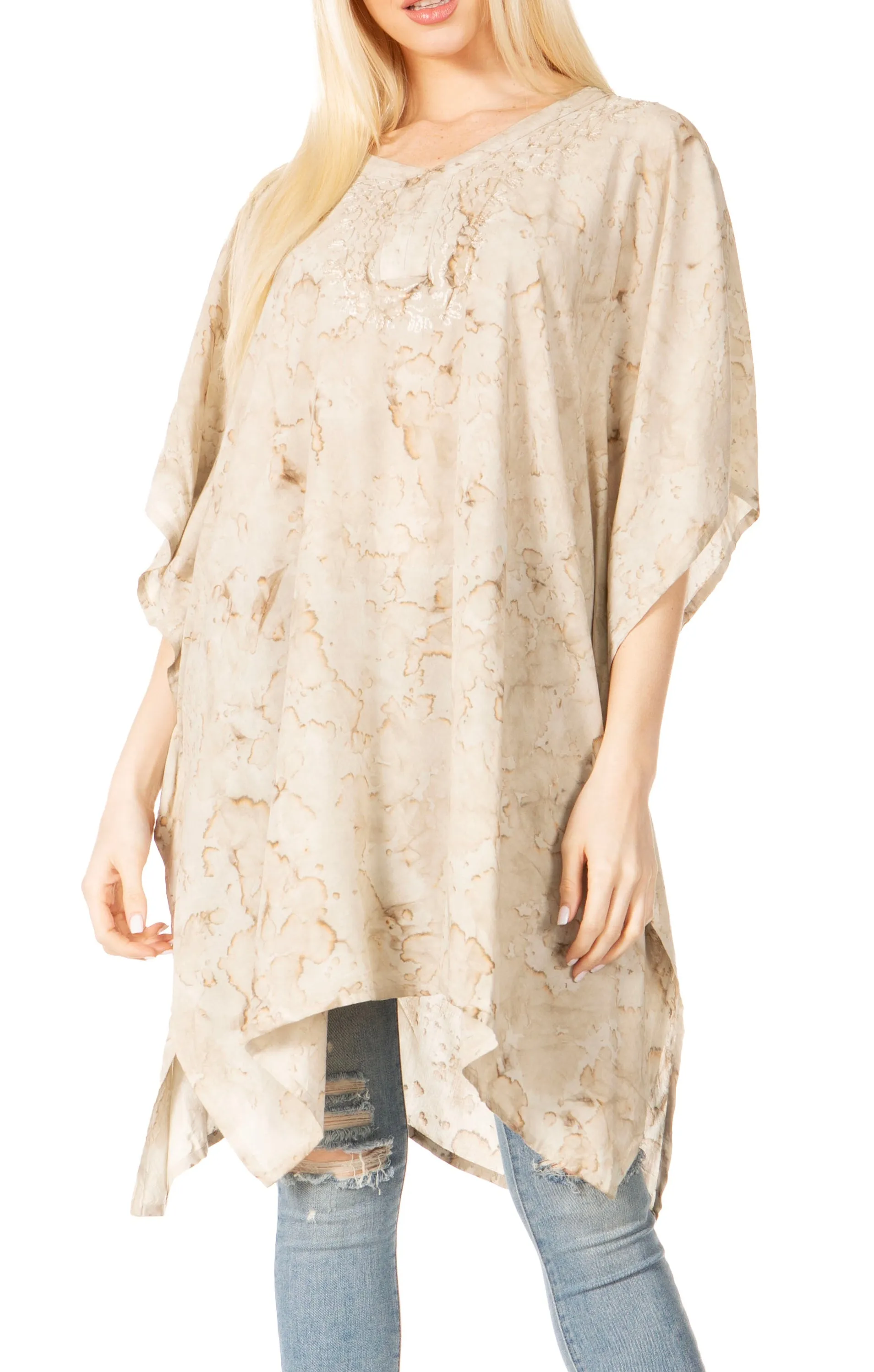 Sakkas Marcy Women's V-neck Caftan Top Tunic Dress - Perfect for Summer Boho Style & Swinging Coverup