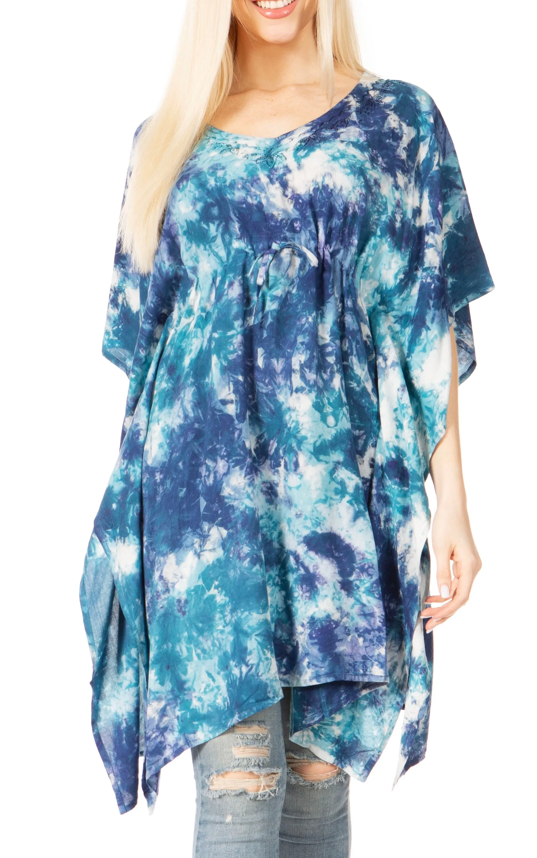 Sakkas Marcy Women's V-neck Caftan Top Tunic Dress - Perfect for Summer Boho Style & Swinging Coverup