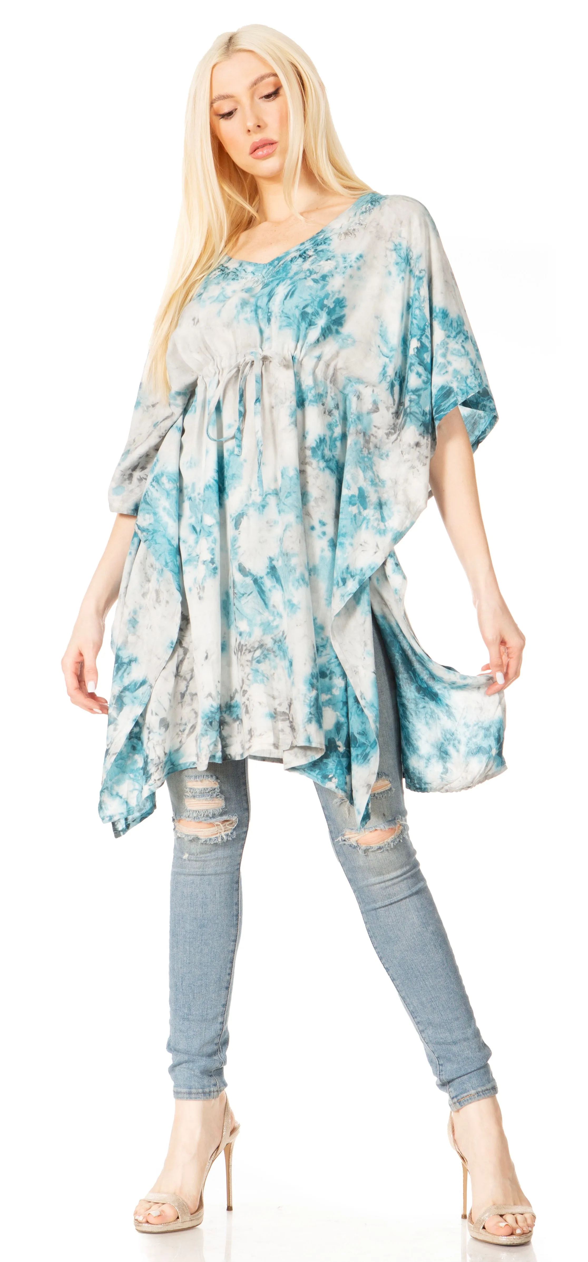 Sakkas Marcy Women's V-neck Caftan Top Tunic Dress - Perfect for Summer Boho Style & Swinging Coverup