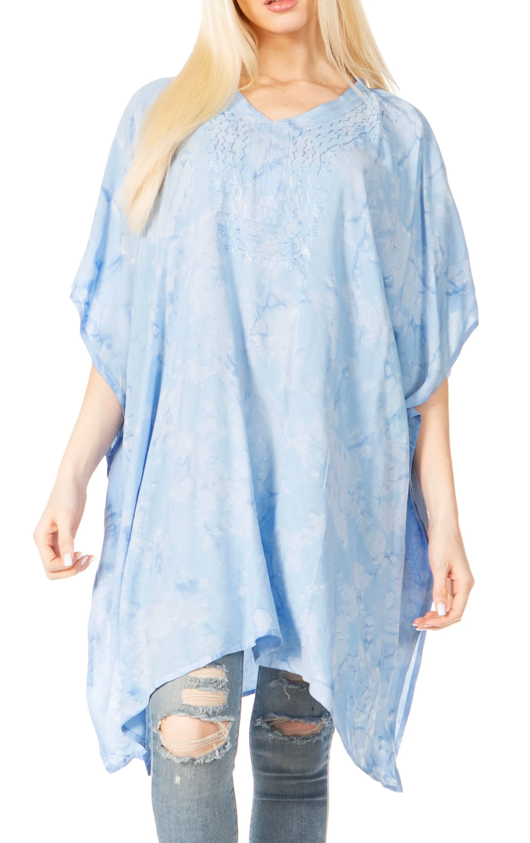 Sakkas Marcy Women's V-neck Caftan Top Tunic Dress - Perfect for Summer Boho Style & Swinging Coverup