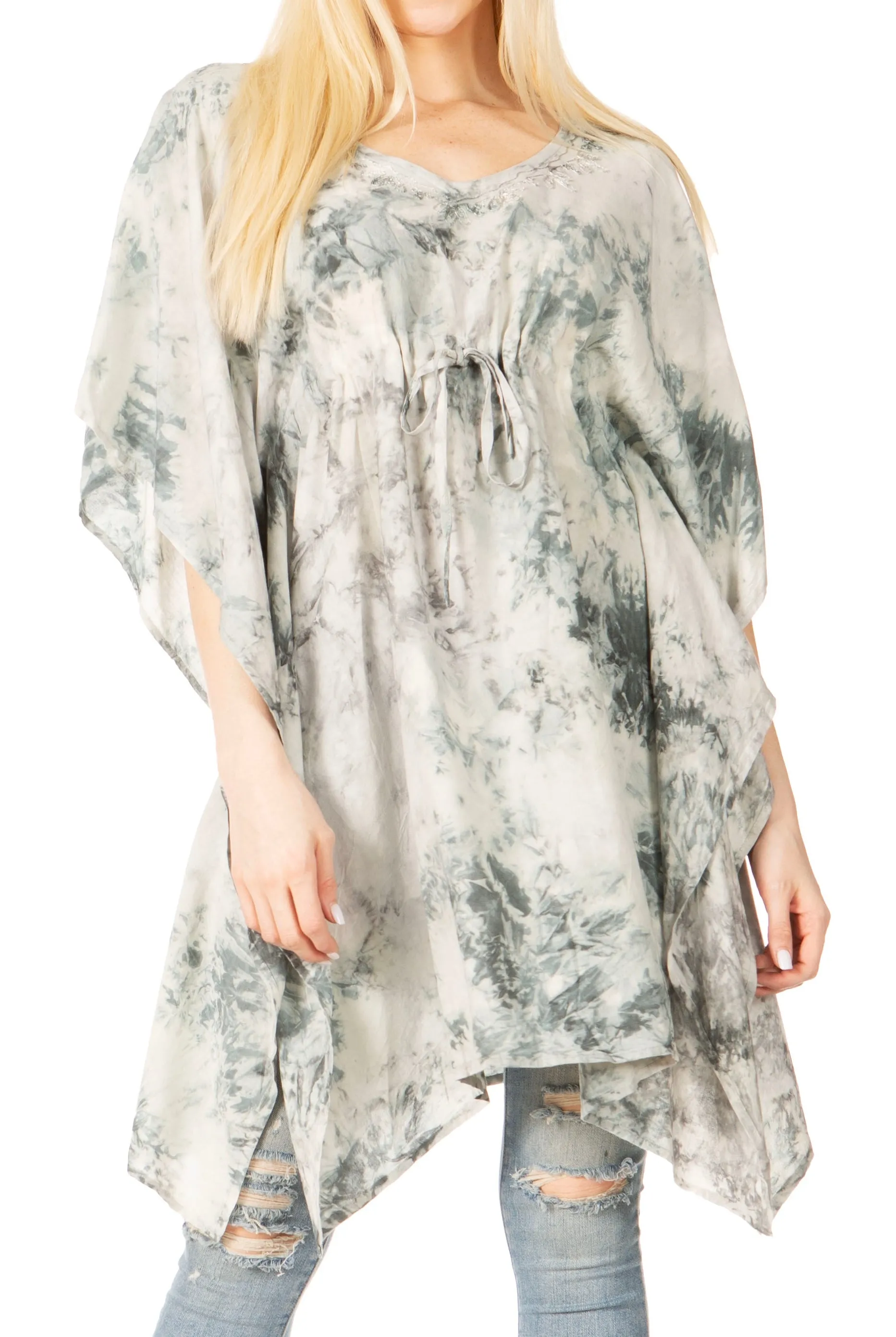 Sakkas Marcy Women's V-neck Caftan Top Tunic Dress - Perfect for Summer Boho Style & Swinging Coverup