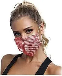 Shiny Rhinestone Mesh Mask Multicolor Crystal Masquerade Face Mask Jewelry for Women (White, Black, Pink, Orange-Red, Lake Blue, Yellow)