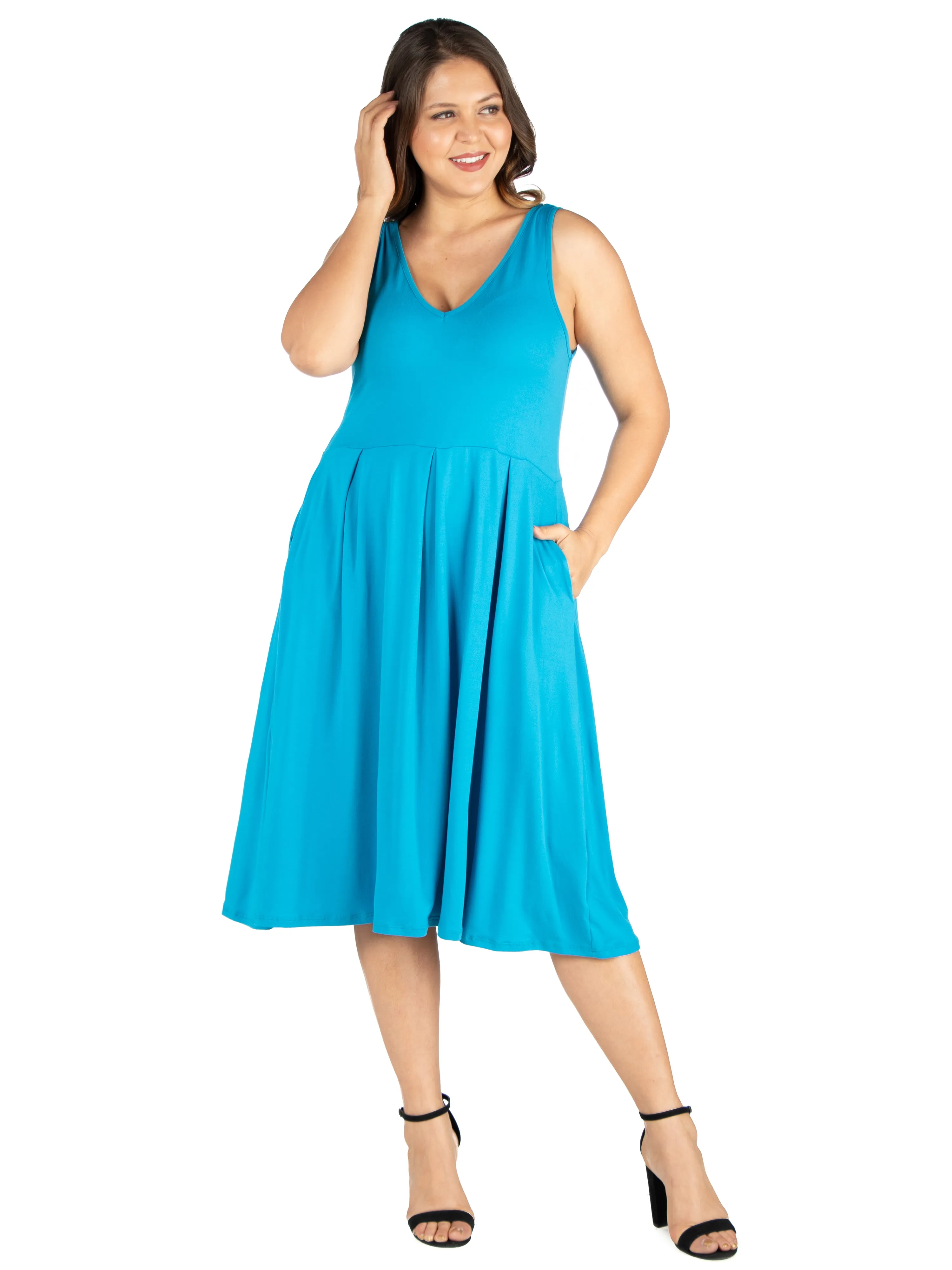 Sleeveless Midi Plus Size Fit and Flare Pocket Dress