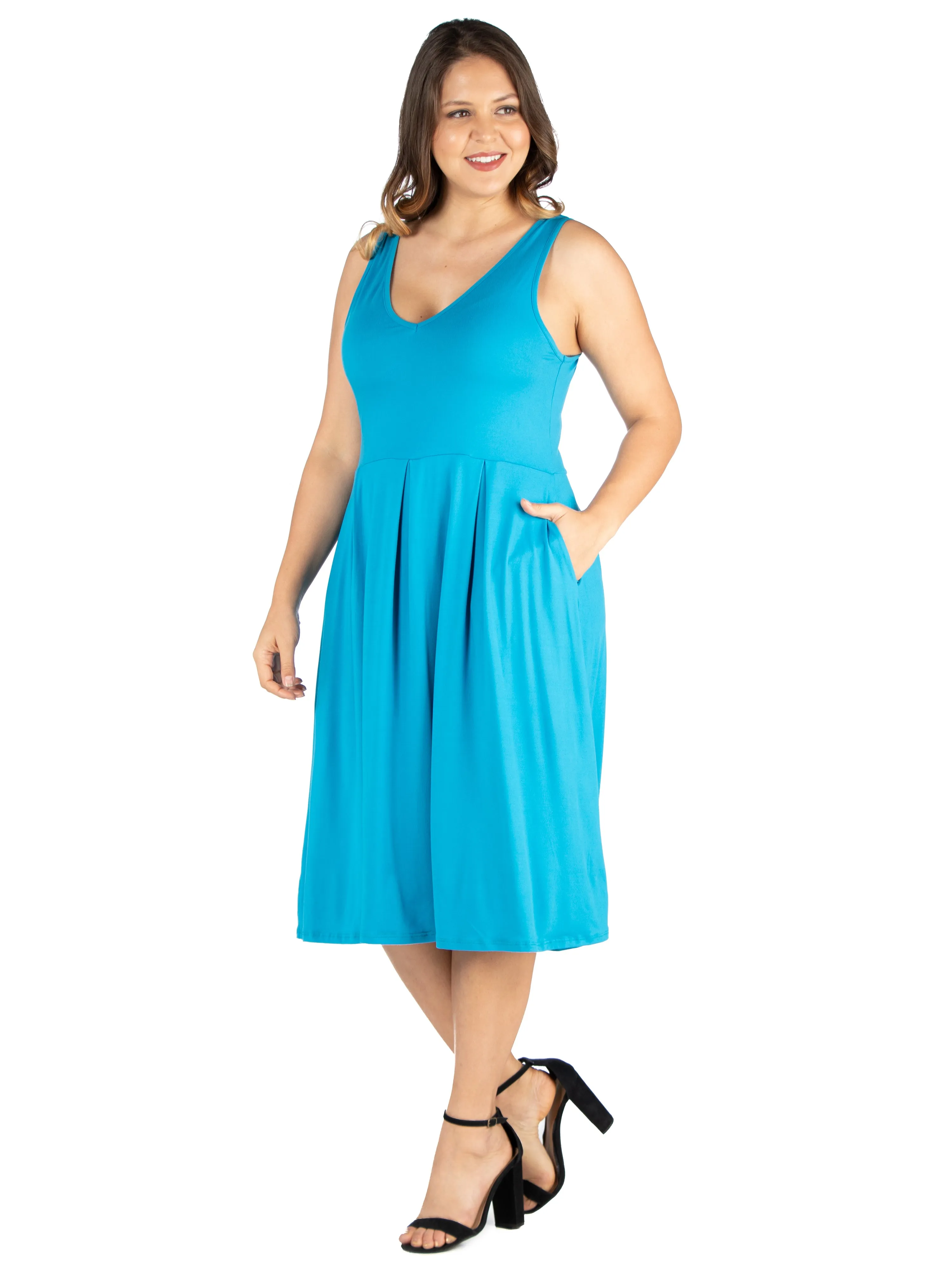 Sleeveless Midi Plus Size Fit and Flare Pocket Dress