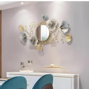 S.S CREATIONS Metal Decorative Wall Mirrors for Living Room,Large Metal Wall Mirrors Ginkgo Leaf Wall Decor Mirror for Entrance Bedroom Living Room,83 * 48cm