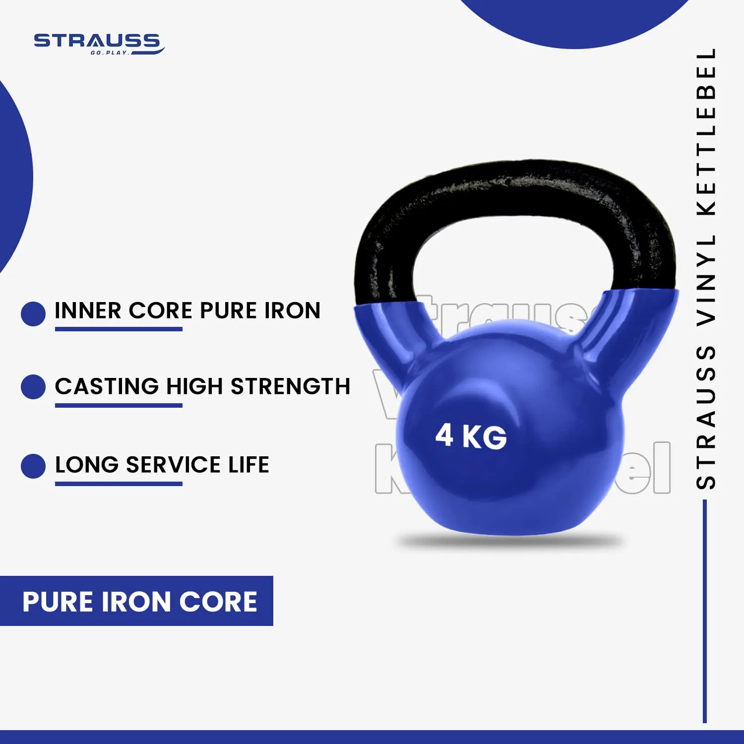 Strauss Premium Vinyl Kettlebell Weight for Men & Women | 12 Kg | Ideal for Home Workout, Yoga, Pilates, Gym Exercises | Non-Slip, Easy to Hold, Scratch Resistant (Blue)