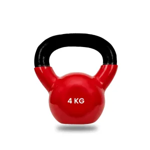 Strauss Premium Vinyl Kettlebell Weight for Men & Women | 4 Kg | Ideal for Home Workout, Yoga, Pilates, Gym Exercises | Non-Slip, Easy to Hold, Scratch Resistant (Red)