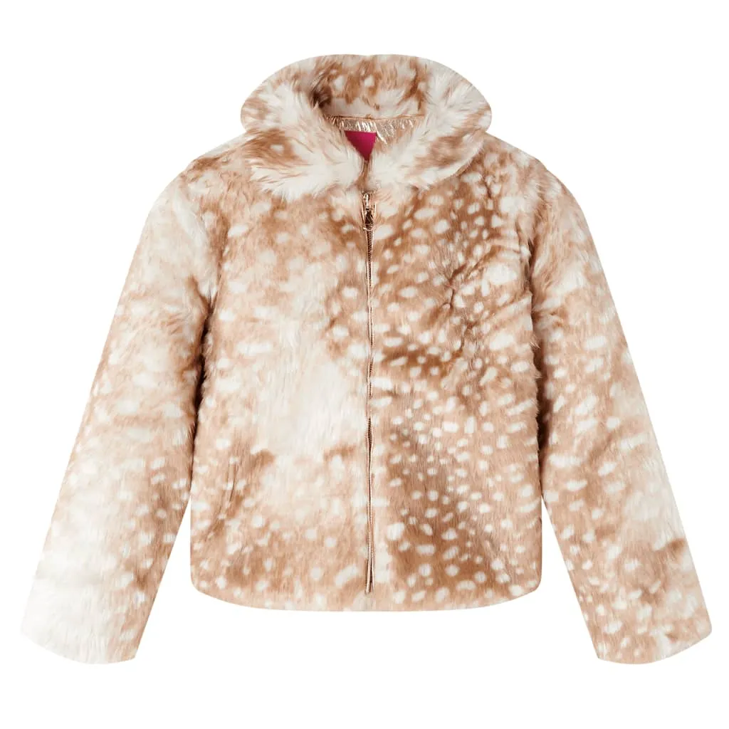 Stylish Kids' Faux Fur Coat - Cognac, Size 140 (9-10 Years) - Warm & Comfortable