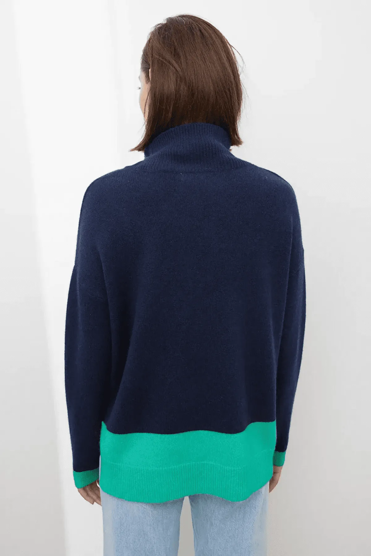 TESSA MOCK NECK FRENCH NAVY/TURQUOISE