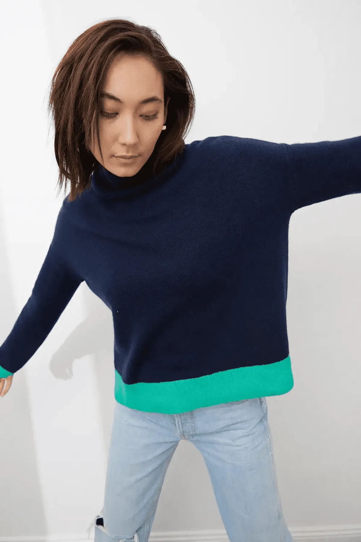 TESSA MOCK NECK FRENCH NAVY/TURQUOISE