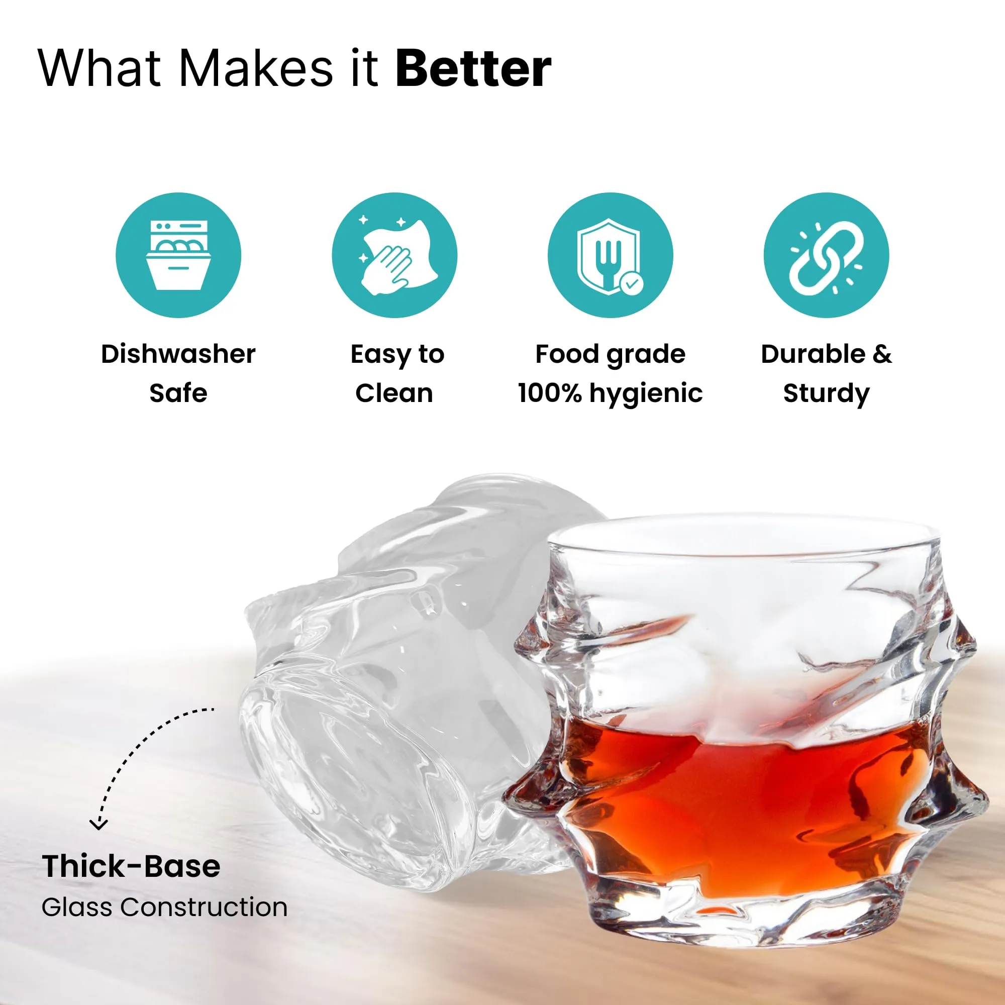 The Better Home Zest Whiskey Glasses Set of 2 (240ml Each) | Lead Free Whiskey Glass | Crystal Glass for Bar Home | Glass for Drinks | Cocktail Glasses | Highball Glass | Heavy Bottom Drinking Glass