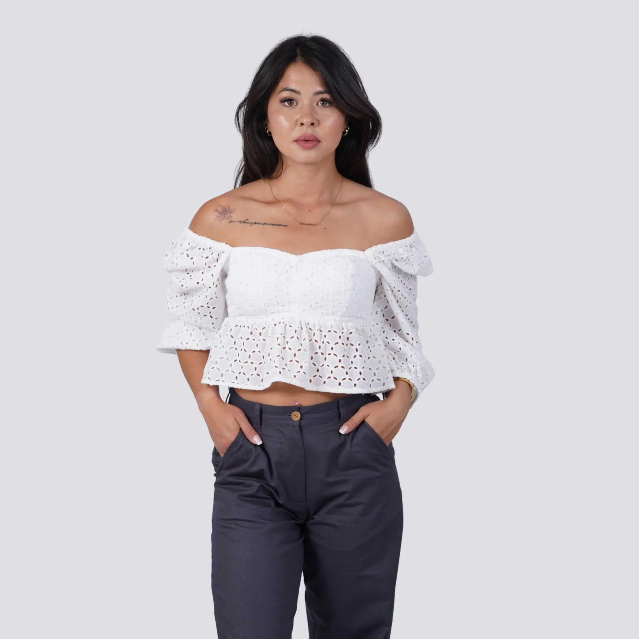 Timeless Allure Awaits: White Lace Whisper Blouse