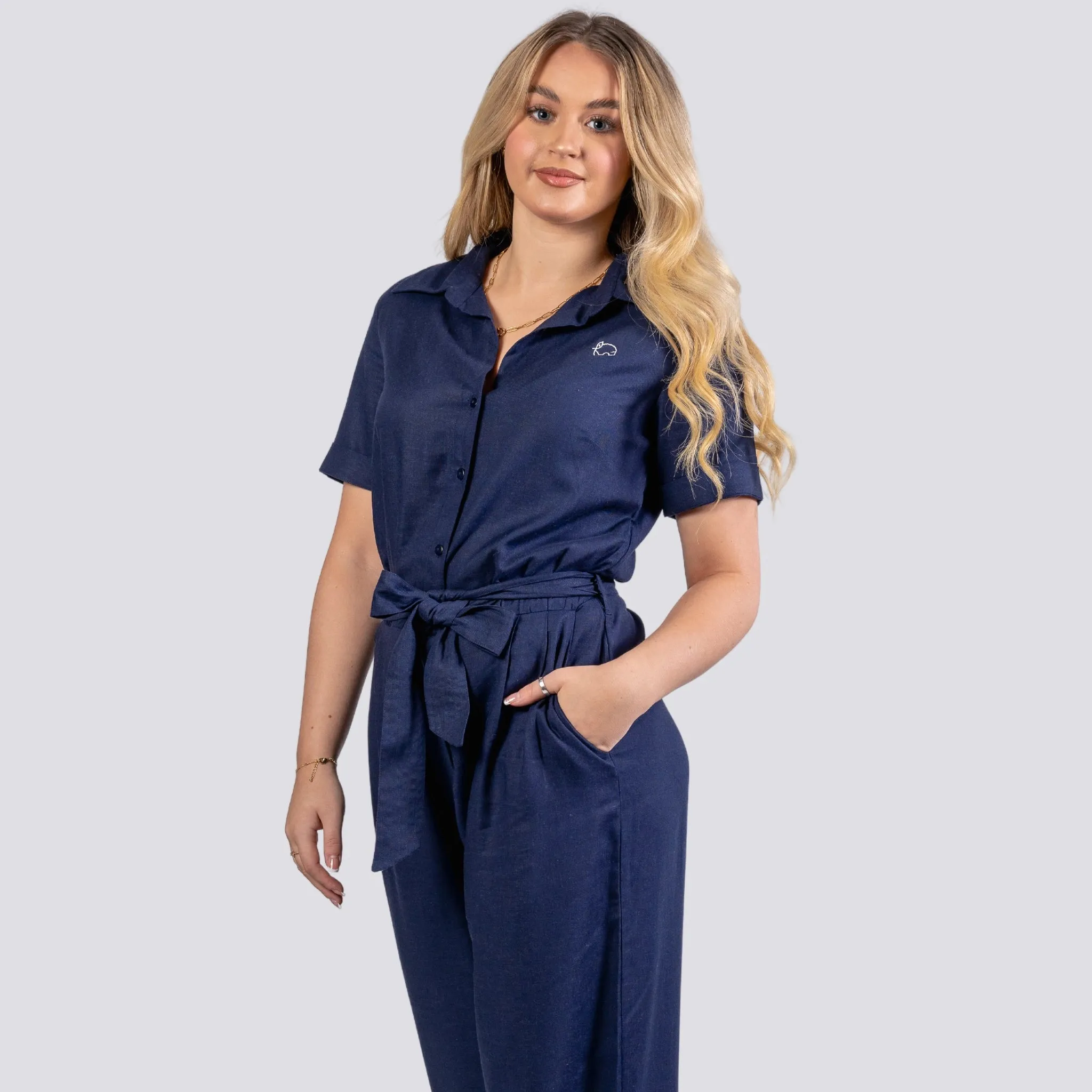 Timeless Tranquility: Eco-Friendly Midnight Jumpsuit for Women