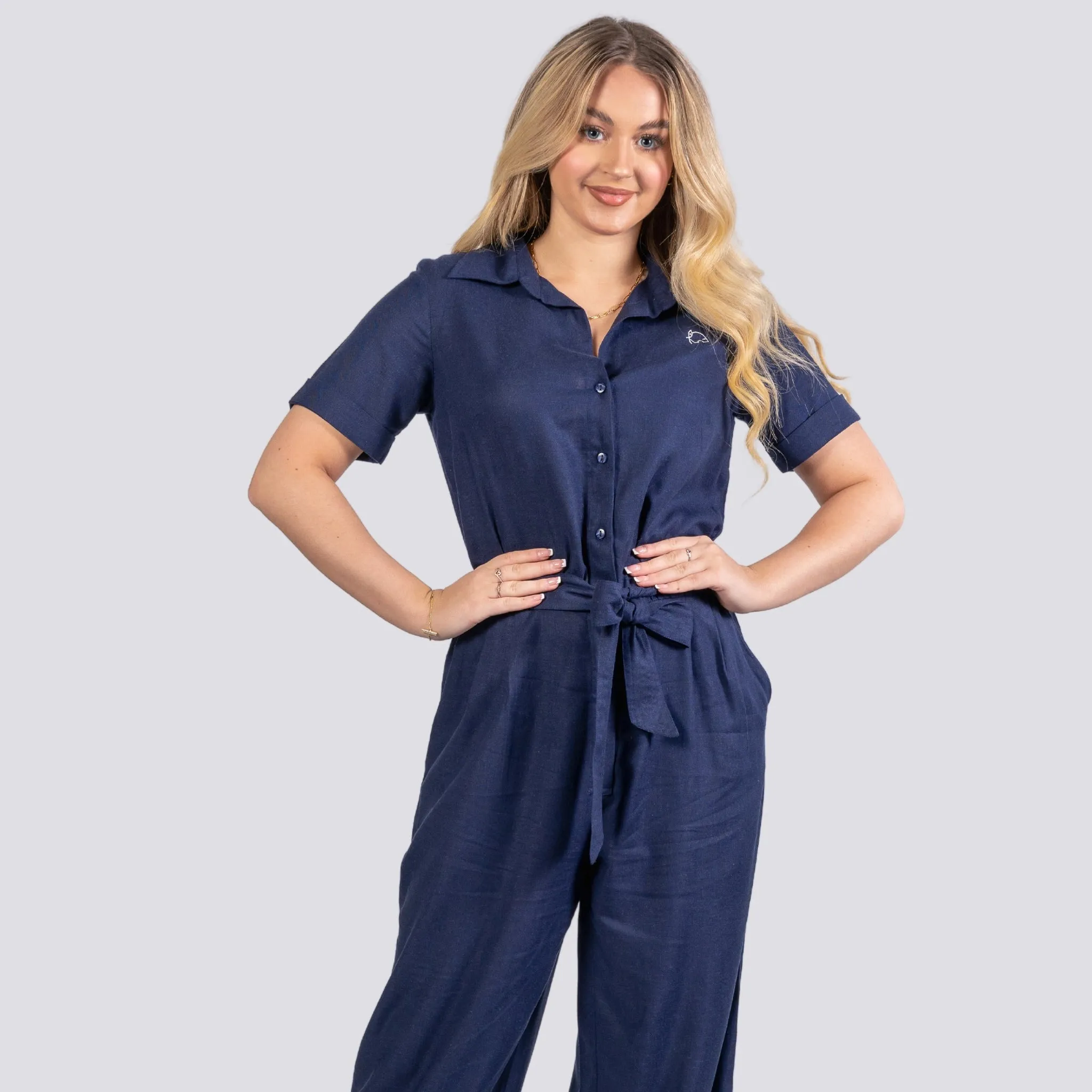 Timeless Tranquility: Eco-Friendly Midnight Jumpsuit for Women