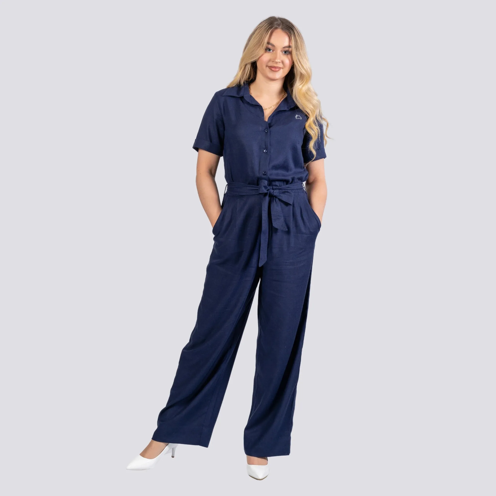 Timeless Tranquility: Eco-Friendly Midnight Jumpsuit for Women